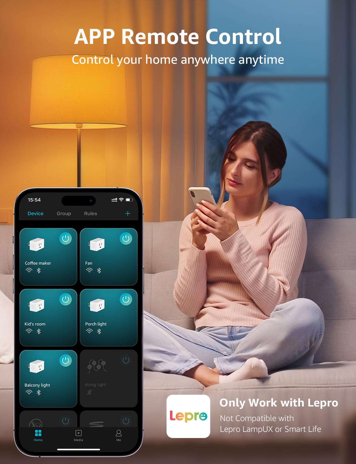 Lepro P1 Smart Plug Mini 15A, Smart WiFi Bluetooth Outlets Work with Alexa & Google Assistant, Voice/APP Control, Safety Lock, Schedule & Group Controller, 2.4G WiFi Only, ETL & FCC Certified, 4-Pack - Image 3