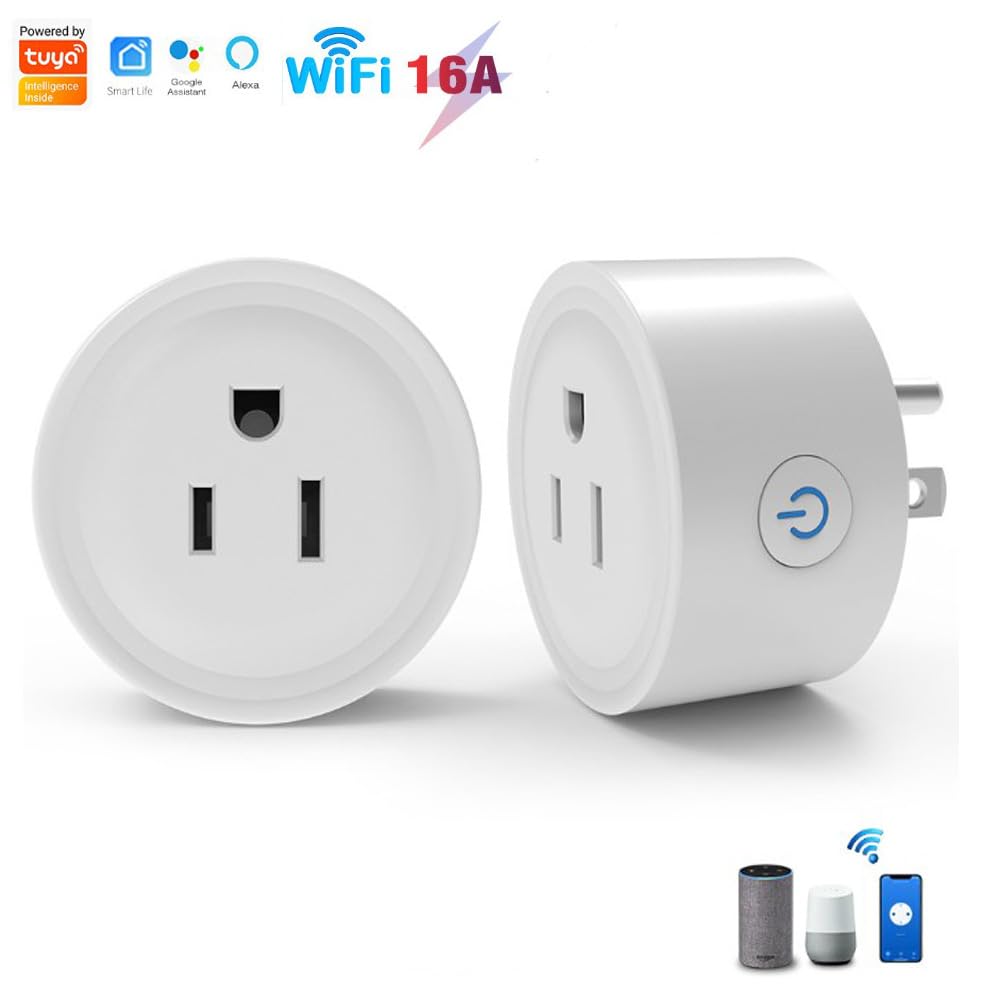 Smart Plug, WiFi Outlet Compatible with Alexa & Google Assistant, Smart Outlet 16A/2200W Max, Smart Home Automation, APP Remote Control, Timer&Schedule, 2.4G Wi-Fi Only, 2 Pack