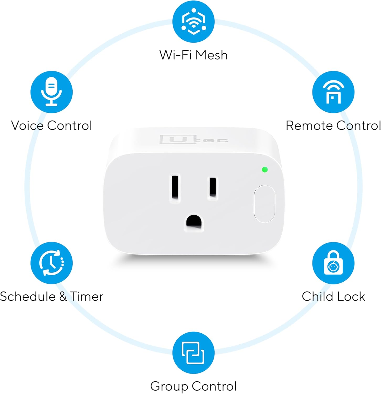 UTEC Smart Plug, Wi-Fi Mesh Outlet, 15A Ultra Efficient Smart Plug Compatible with Alexa, Google Home & IFTTT, No Hub Required, 2.4GHz Wi-Fi Only, Remote Control, ETL Certified, 2 Pack