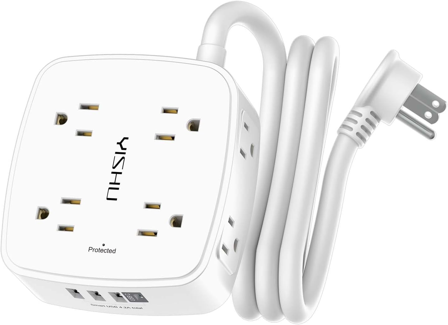 6 Ft Surge Protector Power Strip - 8 Widely Outlets with 4 USB Ports, 3 Side Outlet Extender with 6 Feet Extension Cord, Flat Plug, Wall Mount, Desk USB Charging Station, ETL,White - Image 7