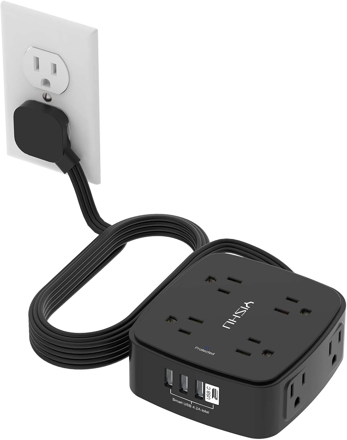 6 Ft Surge Protector Power Strip - 8 Widely Outlets with 4 USB Ports, 3 Side Outlet Extender with 6 Feet Extension Cord, Flat Plug, Wall Mount, Desk USB Charging Station, ETL,White - Image 8