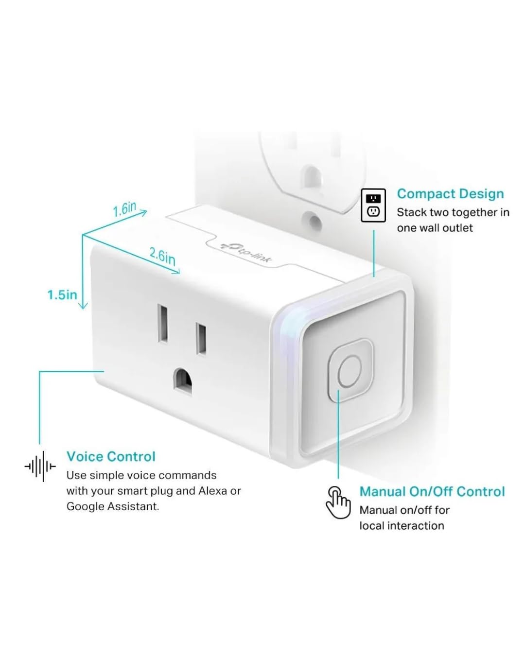 Smart Wi-Fi Outlet Plug 2-Pack, Remote & Voice Control, Wireless Home Automation Compatible with Alexa & Google Assistant, Compact Smart Plugs for Lamps, Fans & Electronics