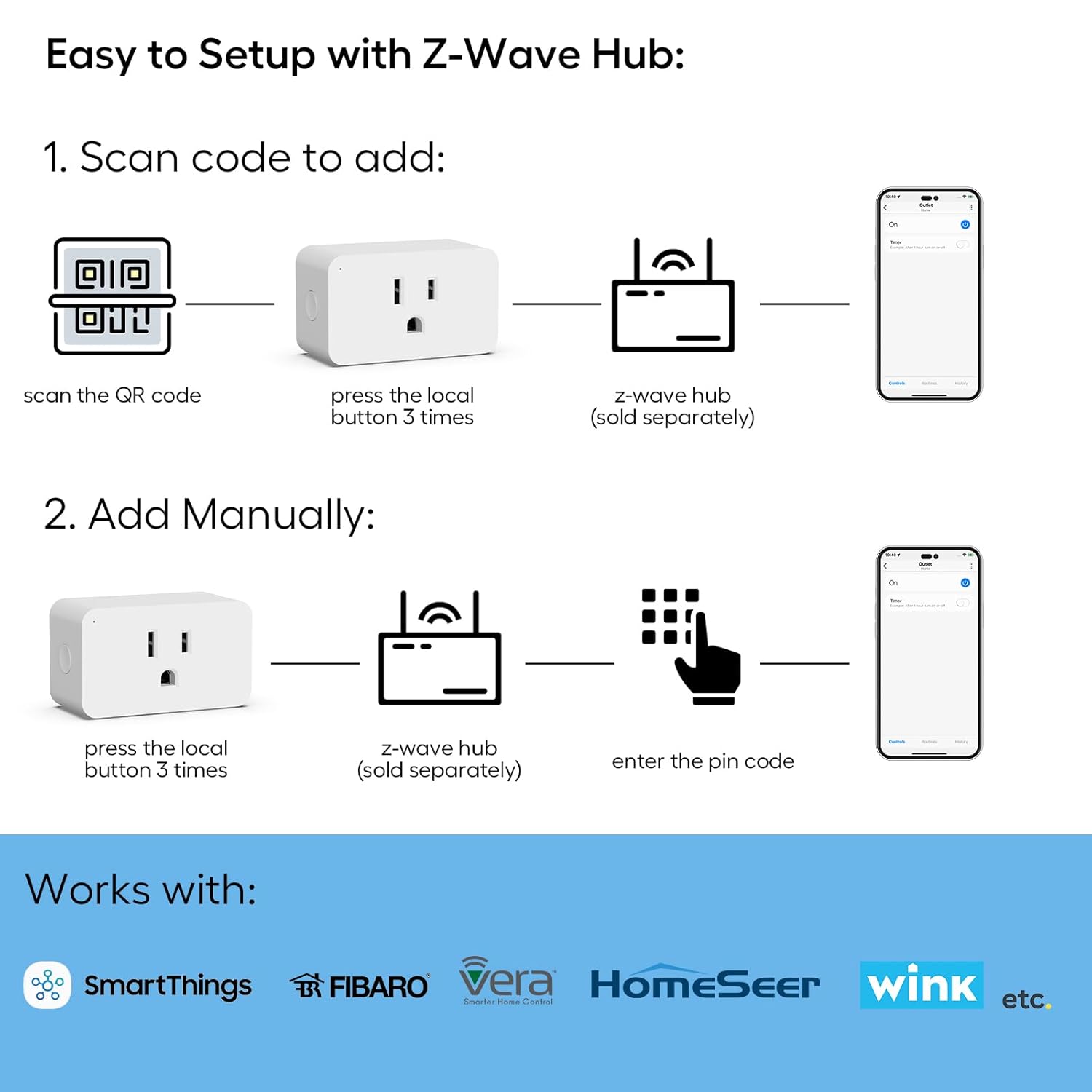 Zwave Smart Plug 800 Series Zwave Outlet Built-in Repeater Range Extender, Mini Zwave Plug Work with SmartThings, Wink, Alexa, Google Assistant, Z-Wave Hub Required, FCC and ETL Listed, 1875W