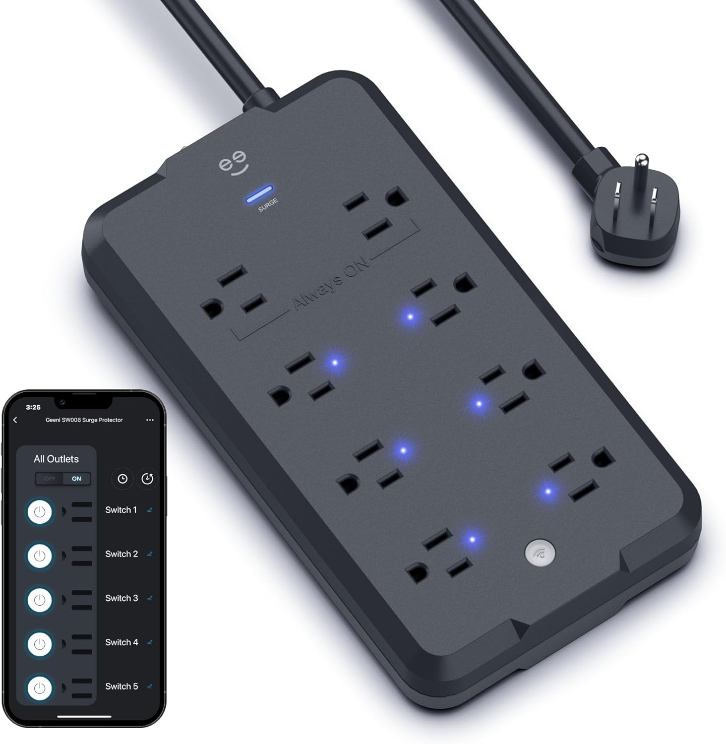 Geeni Smart Plug Power Strip, 6 Outlets and 2 USB Ports, 6 ft. Cord, Surge Protector with Voice Control, WiFi Control, Compatible with Alexa & Google Home, No Hub Required, Black - Image 9