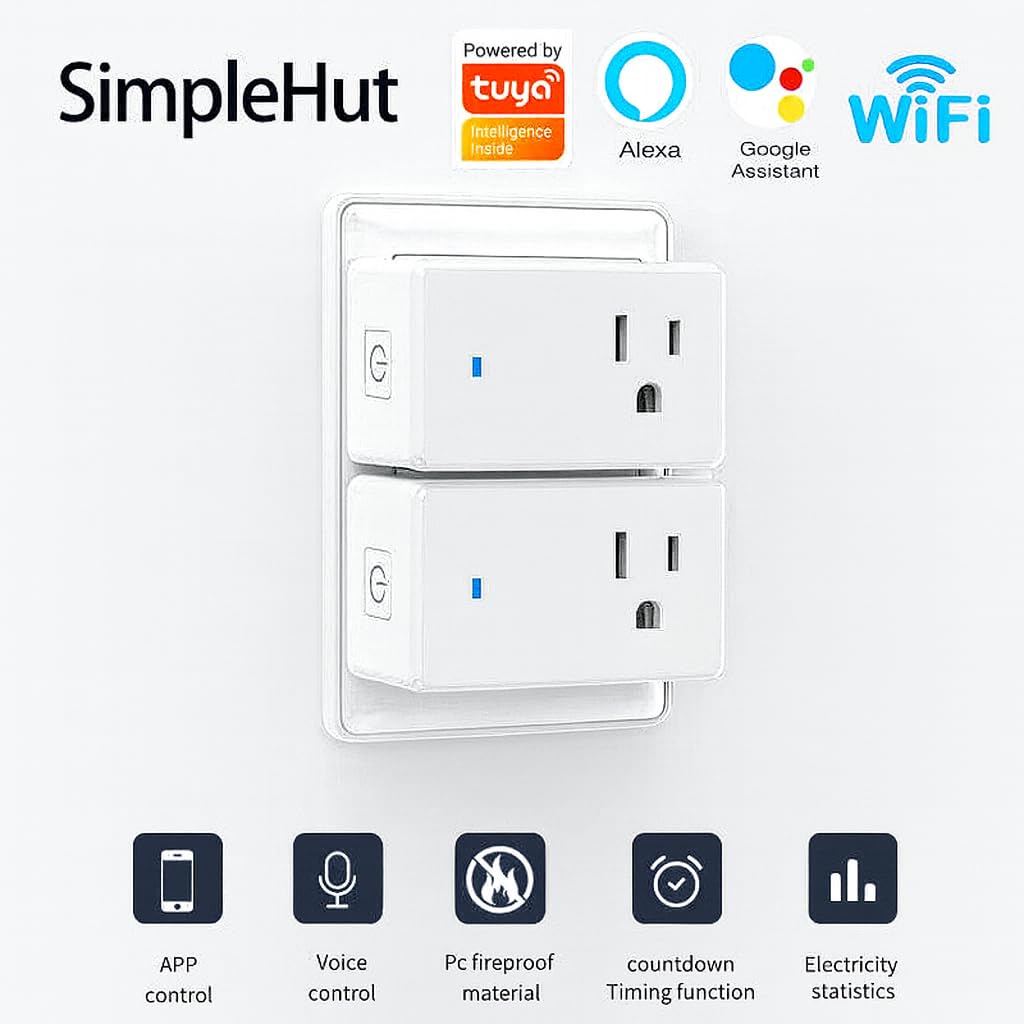 SimpleHut Compact Smart Plug, Works with Alexa & Google Assistant, Smart Life App & Voice Control, Energy Monitoring, Timer Scheduling, No Hub Required, App Remote Control, 2.4 GHz WiFi Outlet, 2-Pack