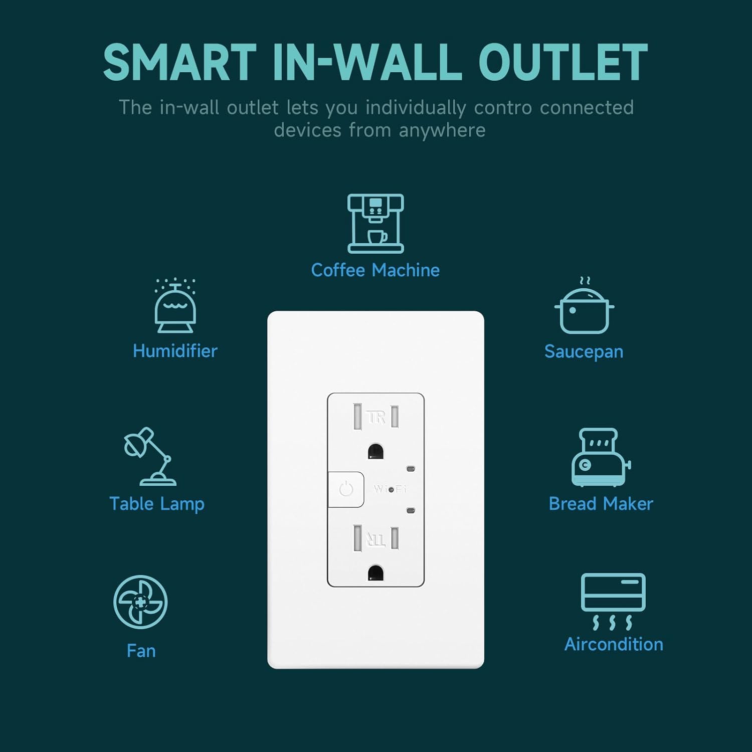 TOPELER Smart Wall Outlet with 2 Individually Controlled Ports, 15Amp TR Receptacle Control Appliances from Anywhere, 2.4 GHz WiFi Outlet Work with Alexa & Google Home, White, ETL & FCC Approval