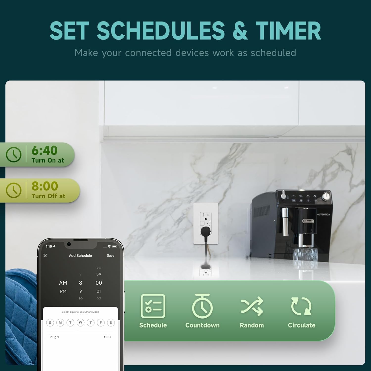 TOPELER Smart Wall Outlet with 2 Individually Controlled Ports, 15Amp TR Receptacle Control Appliances from Anywhere, 2.4 GHz WiFi Outlet Work with Alexa & Google Home, White, ETL & FCC Approval - Image 4