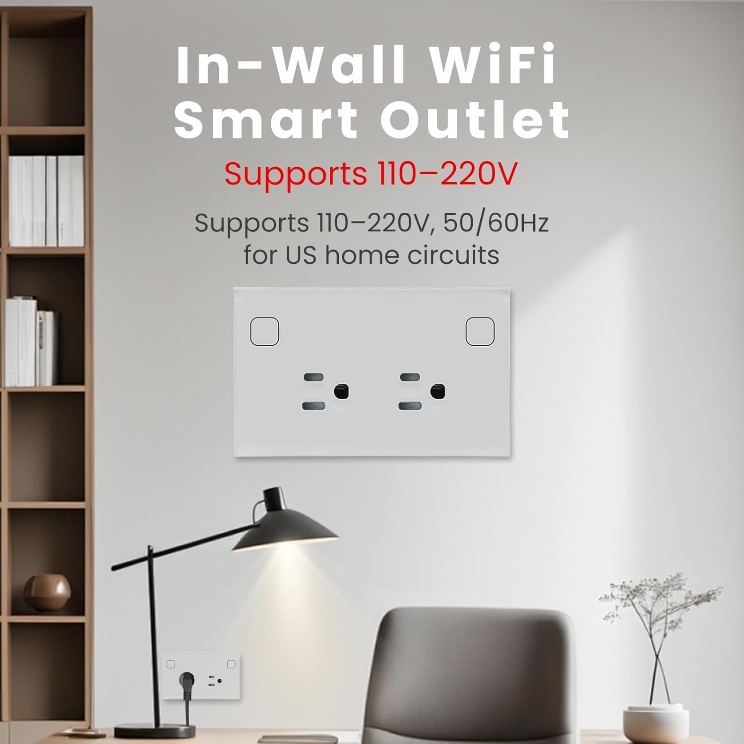 LOUYSGEN WiFi Smart Outlet in-Wall 110u2013220V, Energy Monitoring, 2.4GHz Tuya/Smart Life, No Hub, Glass Panel, White