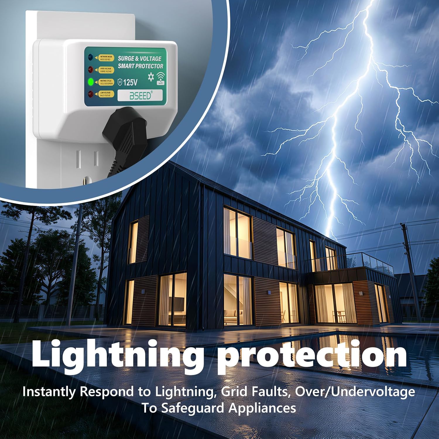 BSEED Smart Surge Protector for Home Appliance, Smart Voltage Protector with Light Indicator, Smart Plug with APP Control, Energy Monitoring, Wall Mount Power Suppressor for Refrigerator/TV/PC