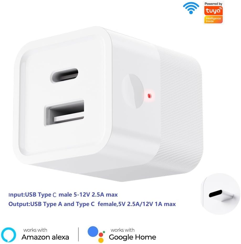 Tuya app Micro WiFi USB Type C Adaptor, Smart 5-12V DC Outlet Switch,Remote Timer Your USB Device by Phone app,Compatible with Alexa Google Home