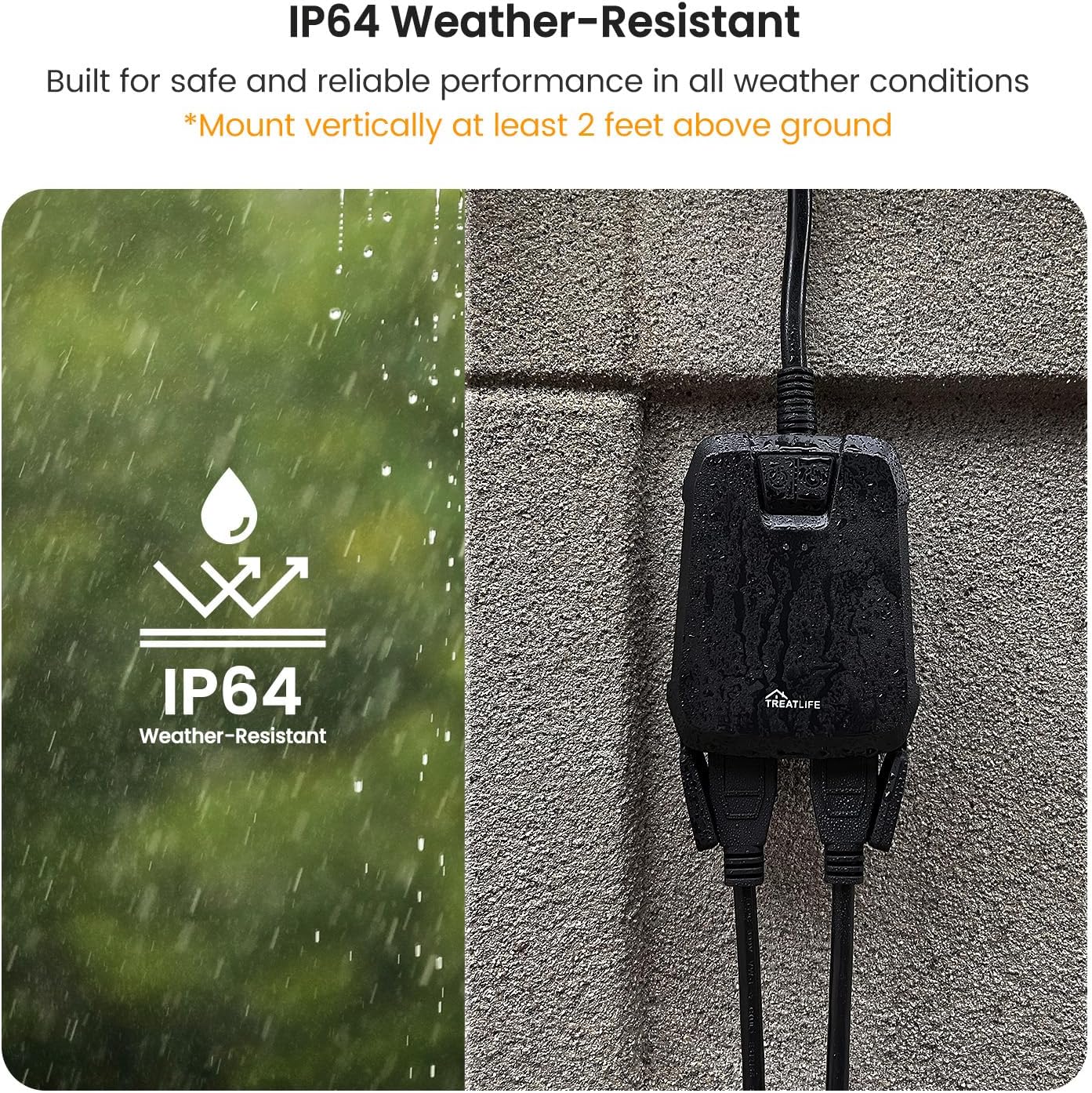 TREATLIFE Outdoor Wireless Remote Control Outlet, 2-in-1 Individual Control Sockets, IP64 Weather-Resistant Electrical Outlet Switch, Heavy Duty 3-Prong Plug, Max Power 1800W, Battery Included - Image 5