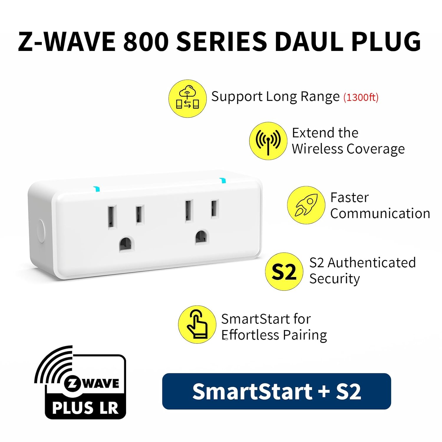 Minoston 800 Series Zwave Dual Outlet Plug, On/Off Z-Wave Repeater Switch with 2 Individual Control Sockets, Hub Required, Z Wave LR Smart Plugs Compatible with SmartThings, Hubitat, Fibaro (MP26Z) - Image 2