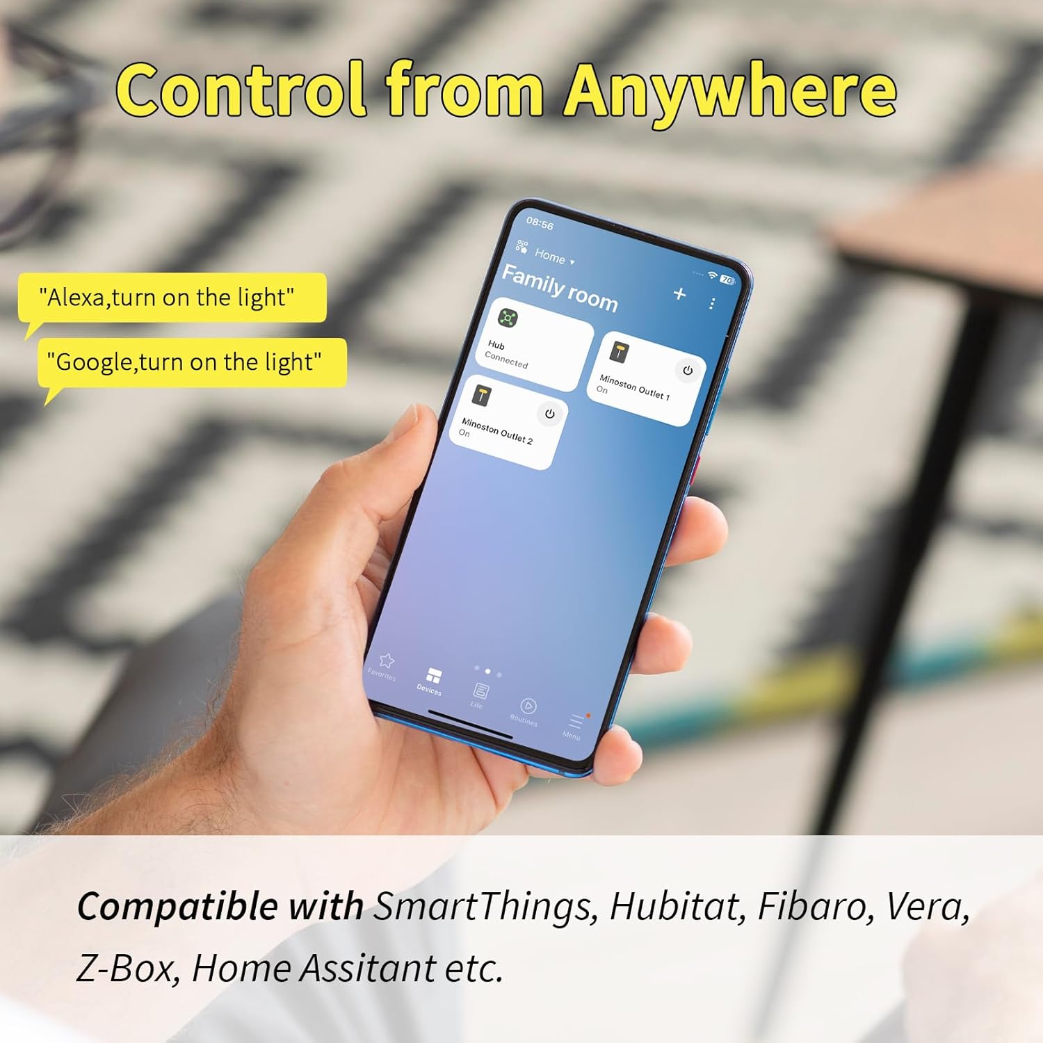 Minoston 800 Series Zwave Dual Outlet Plug, On/Off Z-Wave Repeater Switch with 2 Individual Control Sockets, Hub Required, Z Wave LR Smart Plugs Compatible with SmartThings, Hubitat, Fibaro (MP26Z) - Image 3