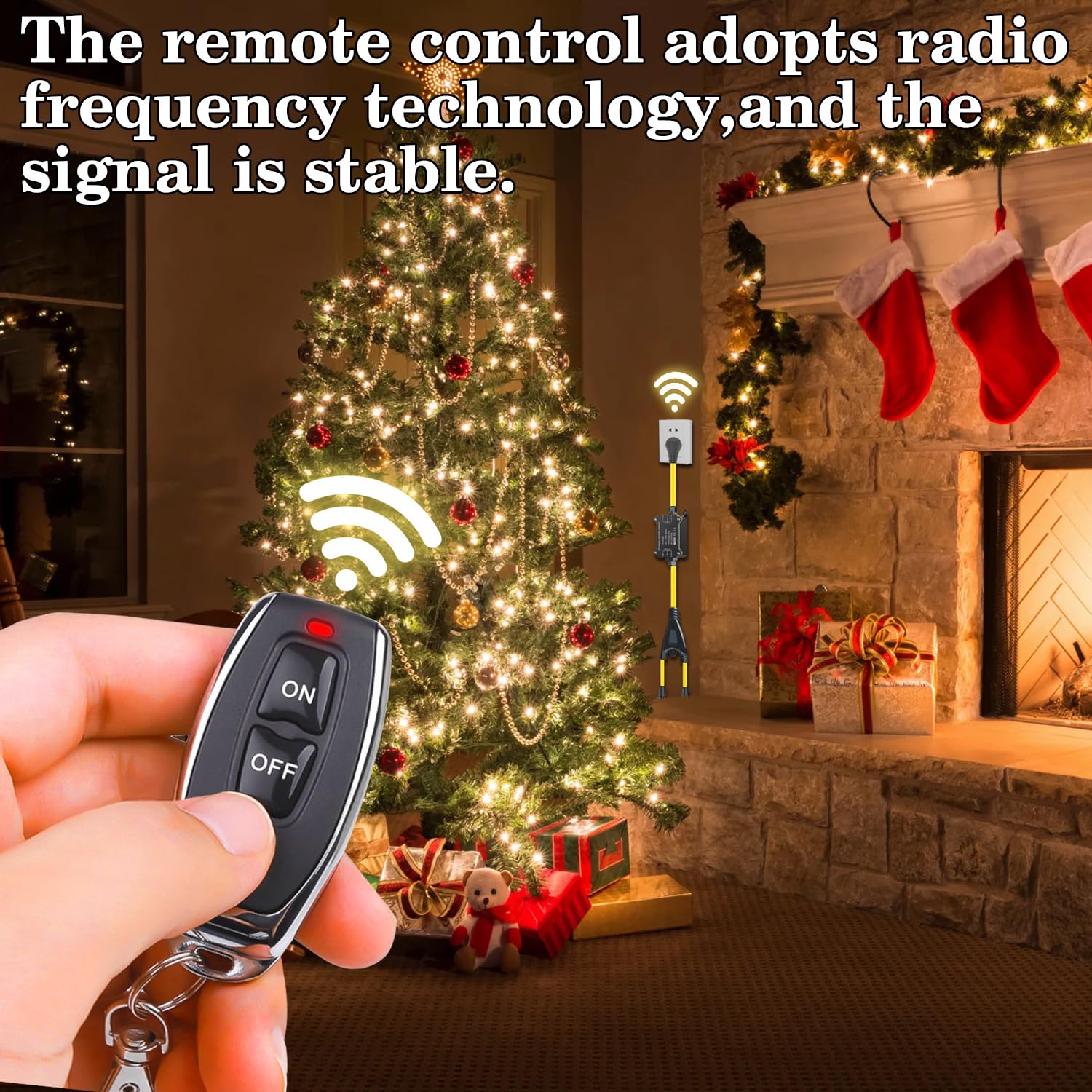 NEWNEWLIU AC110V Outdoor Wireless Remote Control Power Switch, AC110V/120V/250V/20A Heavy Duty Weatherproof Smart Outlet Plug with 2-Way Y-Splitter,164FT Range for Lamps,Pumps,Dust Collectors - Image 2