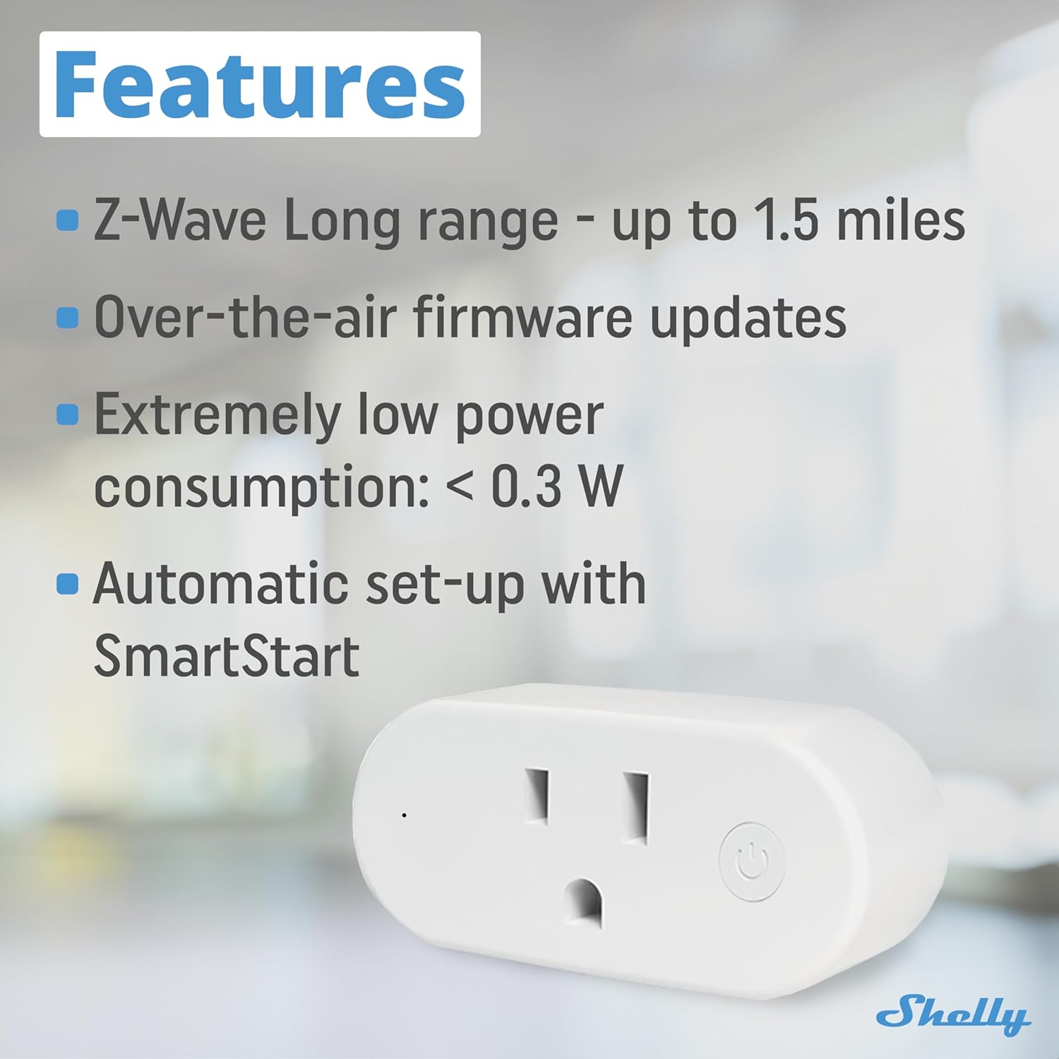 Shelly Wave Plug US LR | Z-Wave Long Range Smart Plug with Power Monitoring 15 A | Home Automation | iOS Android App | Low Power Consumption | Smart Schedules & Scenes | Bulletproof Security
