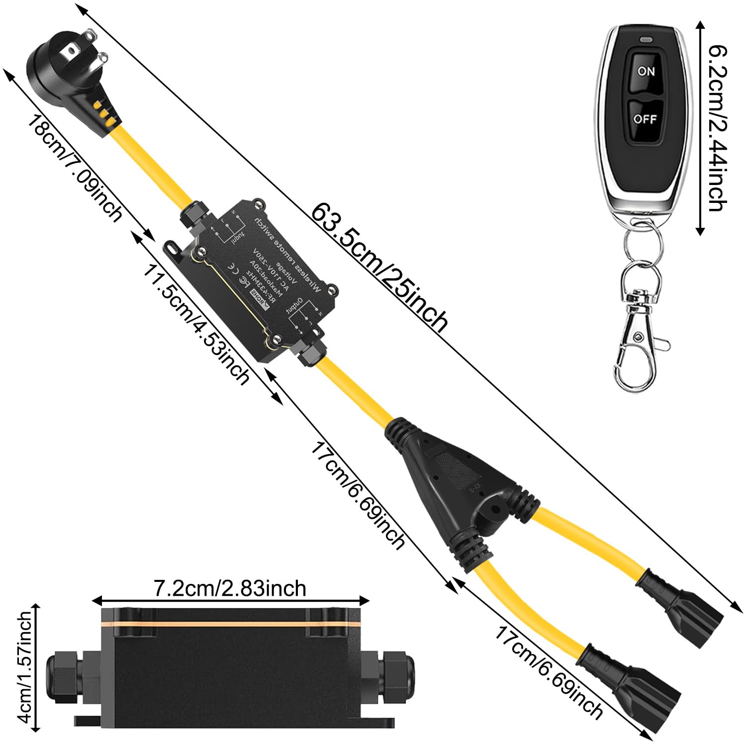 NEWNEWLIU AC110V Outdoor Wireless Remote Control Power Switch, AC110V/120V/250V/20A Heavy Duty Weatherproof Smart Outlet Plug with 2-Way Y-Splitter,164FT Range for Lamps,Pumps,Dust Collectors - Image 7