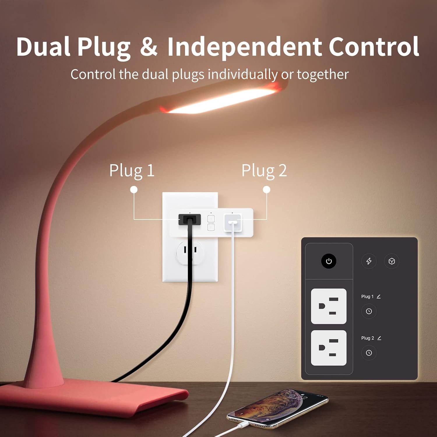 JUNLIT Dual Smart Plug, 15A WiFi Outlet Extender, Smartlife App Control, Schedule Timer Function, 2-in-1 Compatible with Alexa, Google Home Assistant, No Hub Required, ETL&FCC, 2.4G WiFi Only, 2-Pack - Image 3
