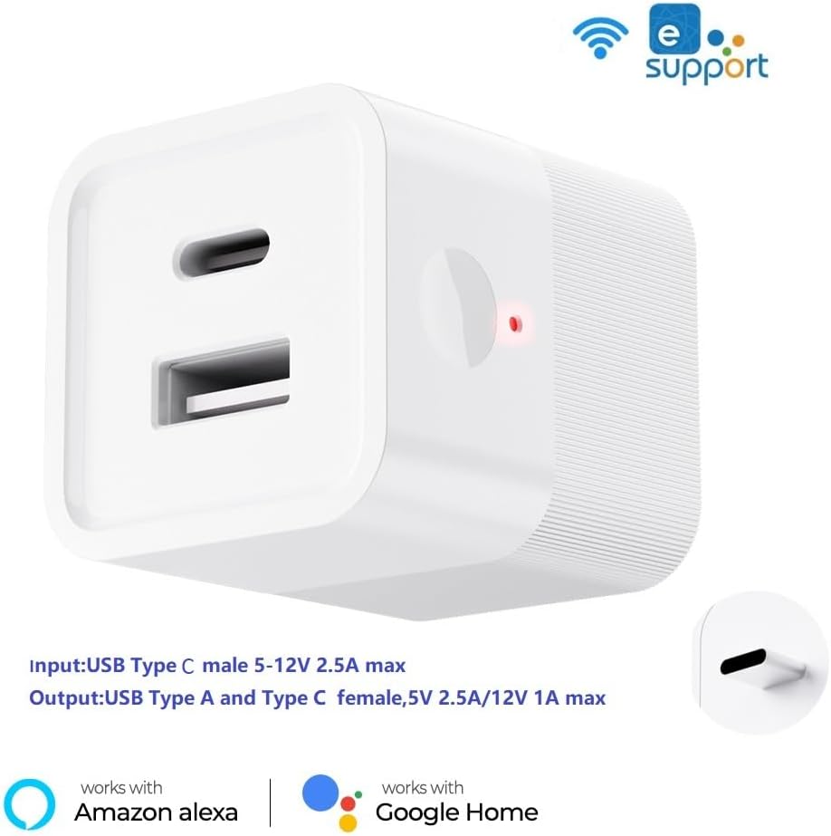 eWelink app Micro WiFi USB Type C Adaptor, Smart 5-12V DC Outlet Switch,Remote Timer Your USB Device by Phone app,Compatible with Alexa Google Home
