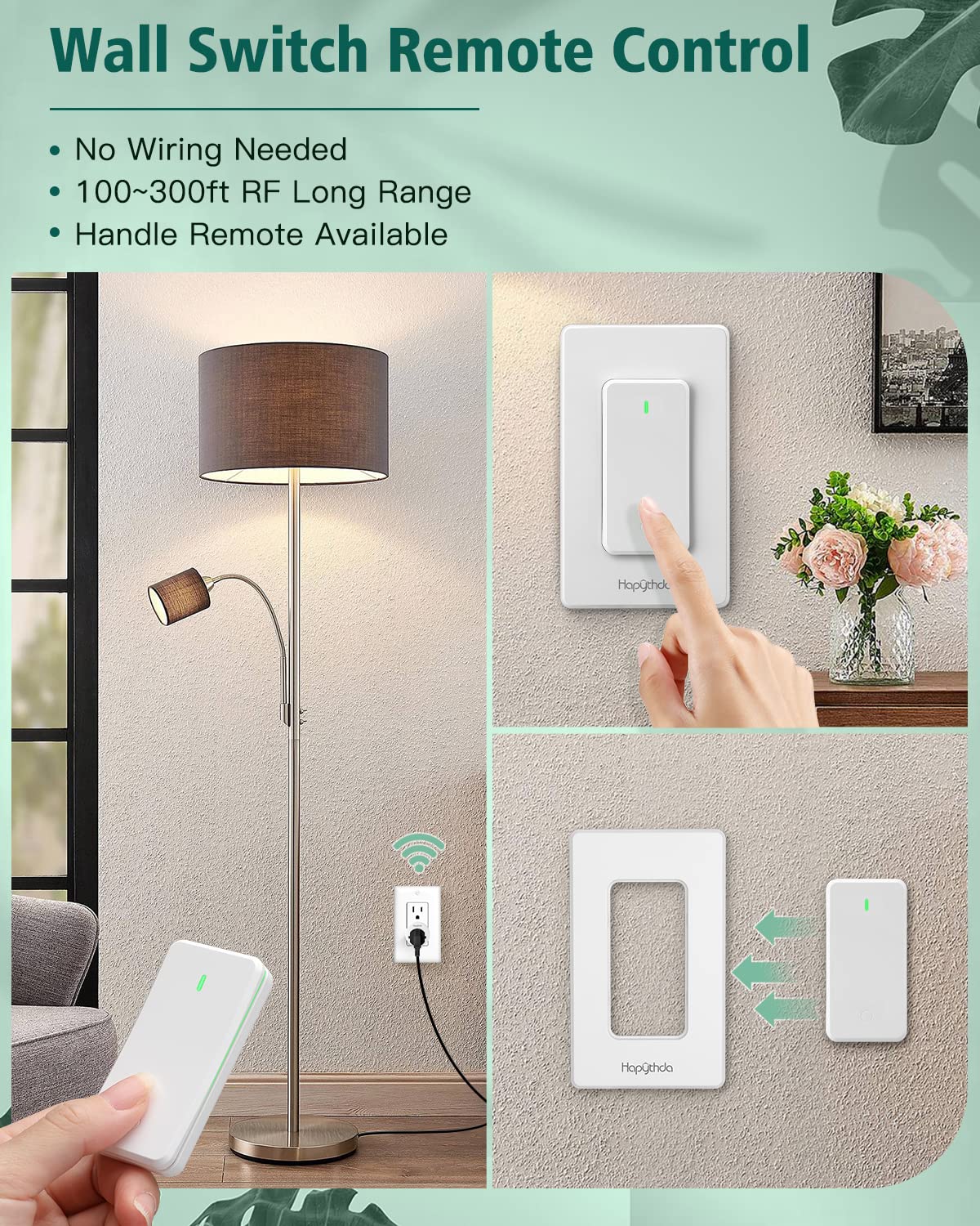 HAPYTHDA Remote Control Outlet,Buckle Design Removable Wireless Wall Mounted Light Switch,Wireless Light Switch with 300 ft 15A 1500W,No Wiring Electrical Remote Outlet for Appliance