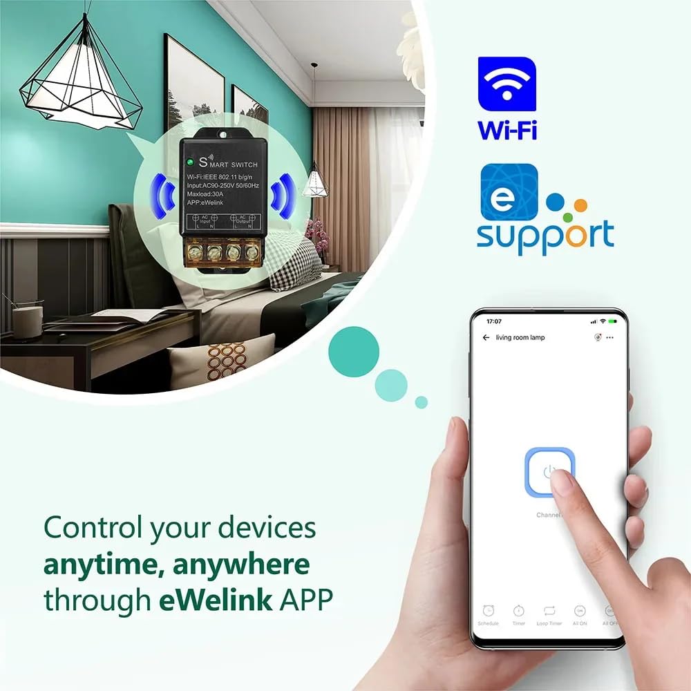 30A Hight Power WiFi Smart Switch Relay, use Ewelink APP Remote with Timer, with 2.4Ghz Wireless Transmitter, Compatible with Alexa & Google Home - Image 5