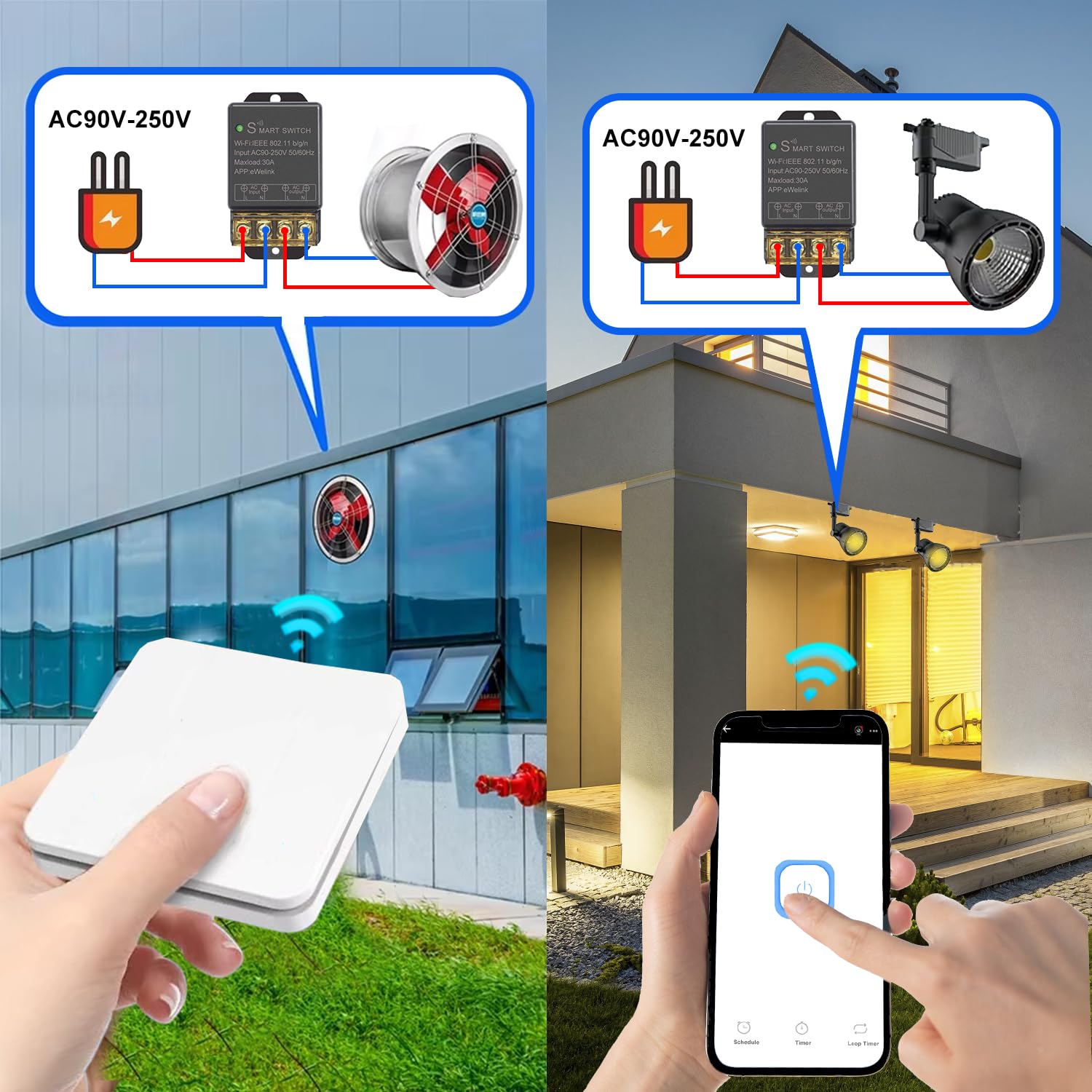 30A Hight Power WiFi Smart Switch Relay, use Ewelink APP Remote with Timer, with 2.4Ghz Wireless Transmitter, Compatible with Alexa & Google Home - Image 7