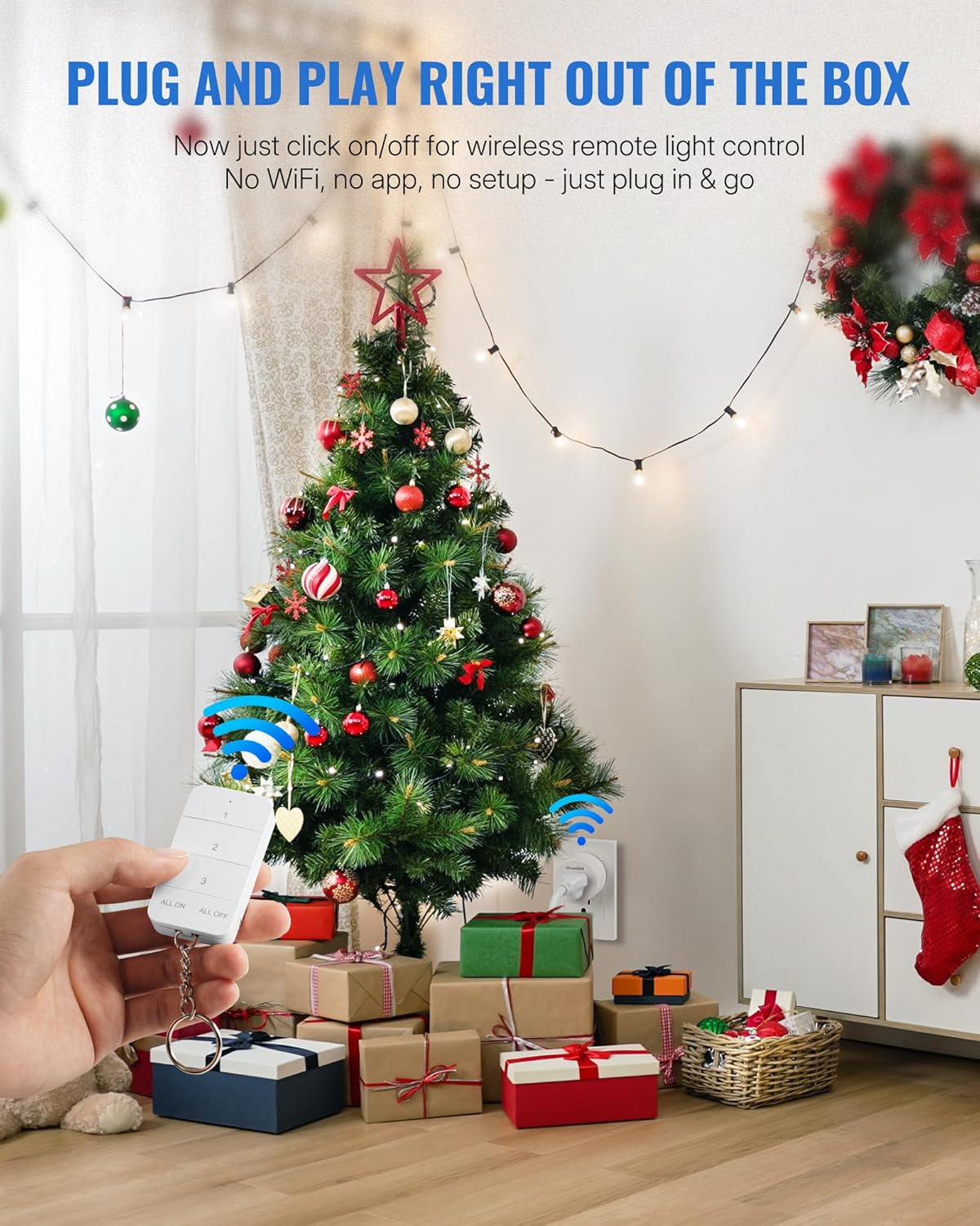 Remote Control Outlet, WILAWELS Wireless Light Switch with Magnetic Base, On Off Remote Outlet Switch for Lights, Lamps, Fan, Appliance, 100ft RF Range, 15A/1875W, One Remote for Two Plugs W09RC1206 - Image 3