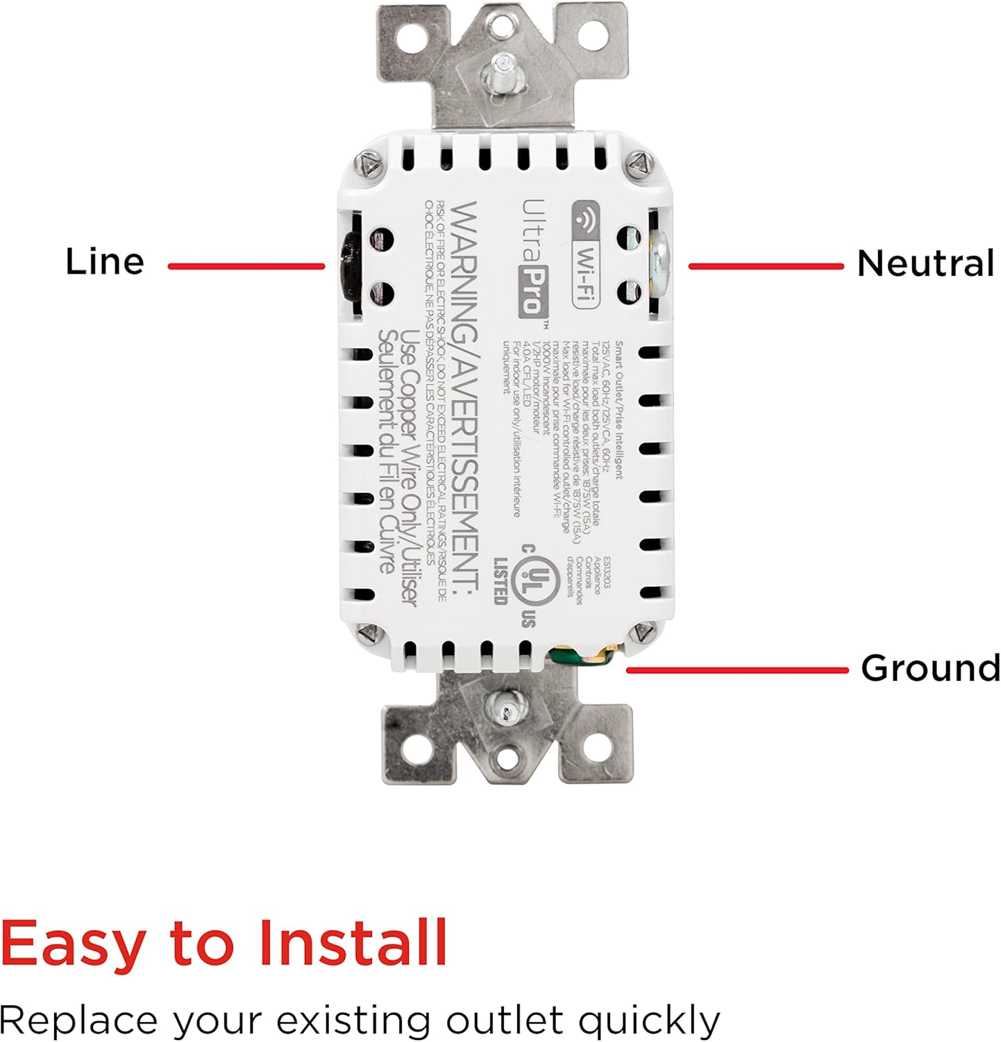 UltraPro In-Wall Smart Outlet, Receptacle, 2.4 GHz Wi-Fi, No Hub Required, Works with Alexa & Google Assistant, Tamper-Resistant, 1 Wi-Fi & 1 Always On Outlet, Simple Setup, Easy-To-Use-App, 51400
