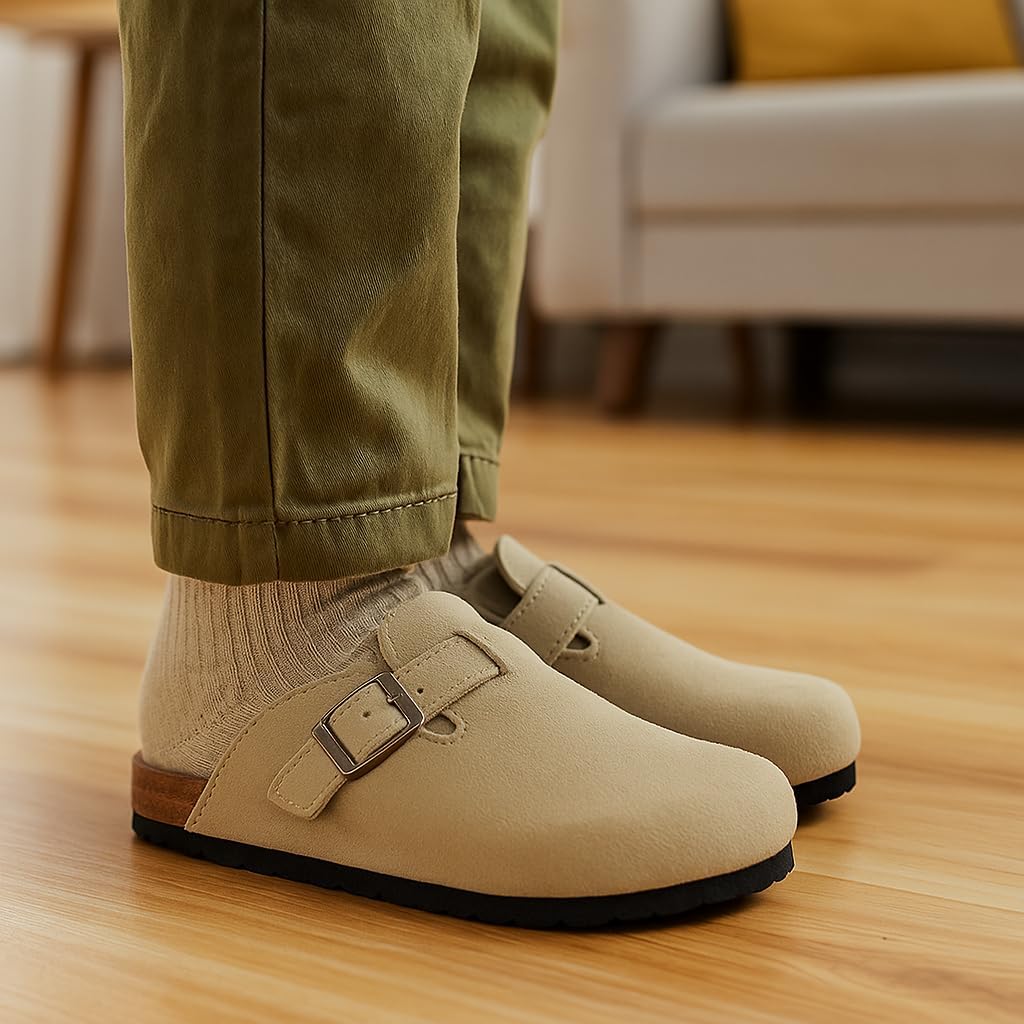 Project Cloud 100% Genuine Leather Kids Clogs with Cork Footbed Arch Support - Non-Slip Slippers & Sandals for Boys & Girls Footwear