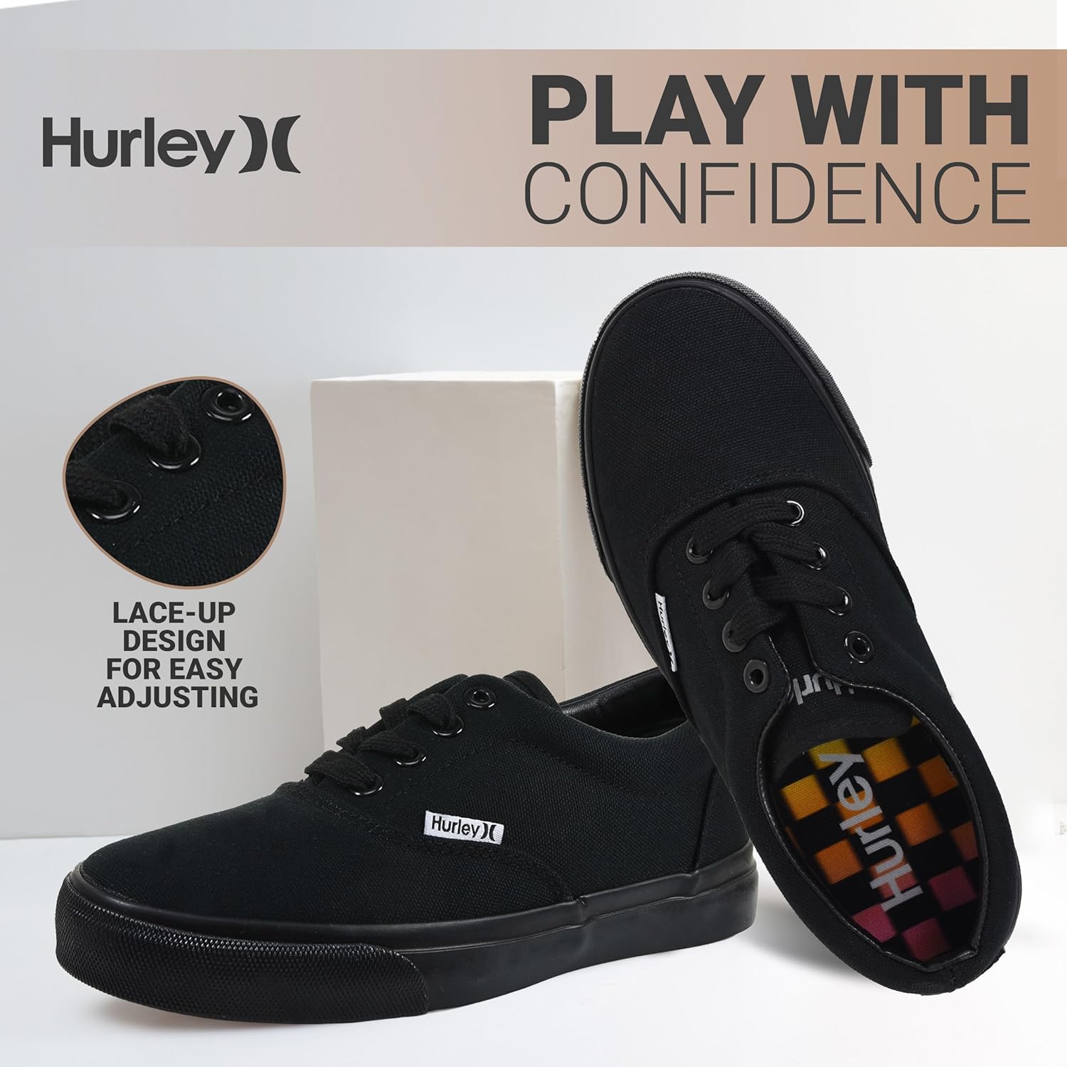 Hurley Marley Kids Lace Up Canvas Sneakers u2013 Low Cut Skateboarding Shoes for Kids, Sports Shoes for Boys and Girls