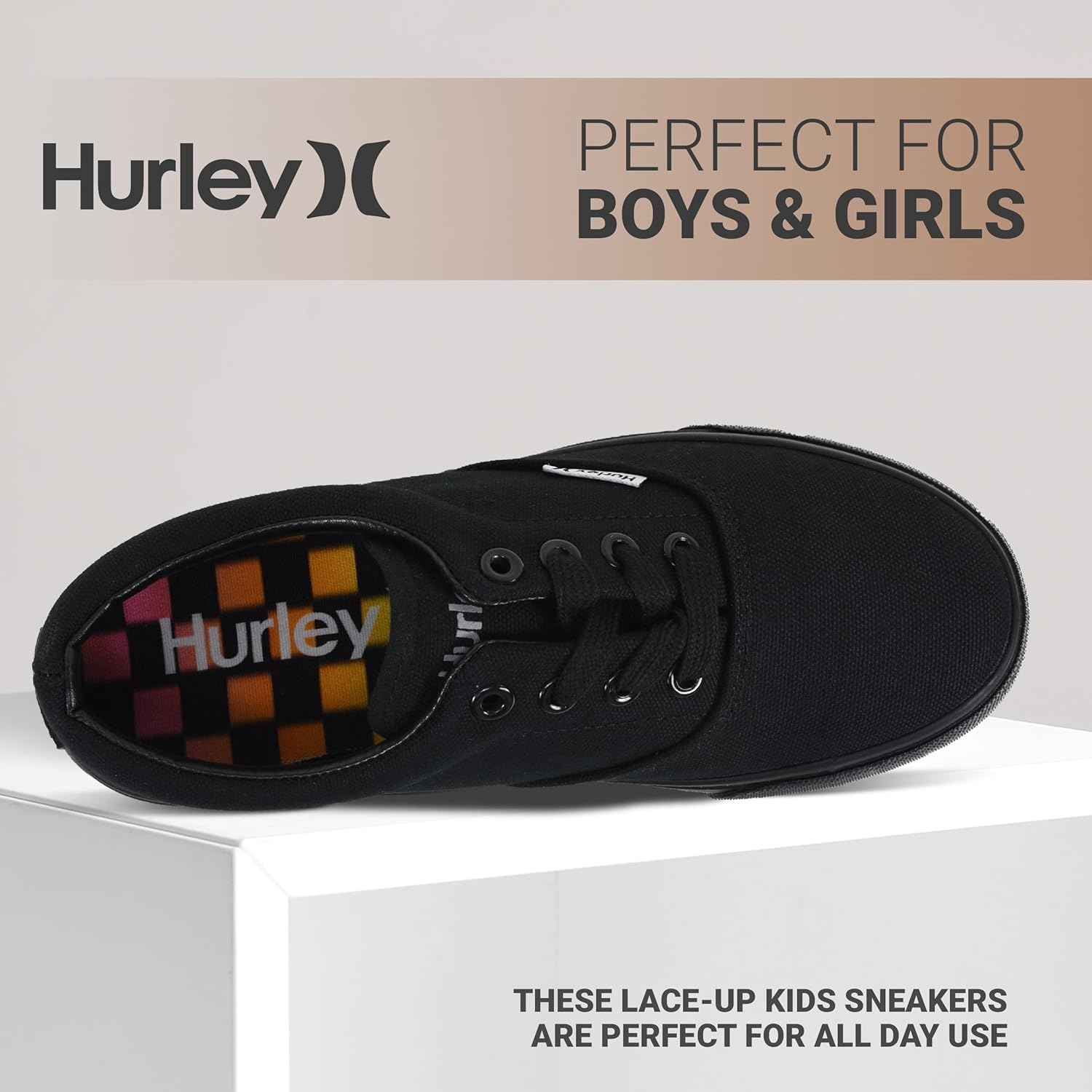 Hurley Marley Kids Lace Up Canvas Sneakers u2013 Low Cut Skateboarding Shoes for Kids, Sports Shoes for Boys and Girls - Image 2