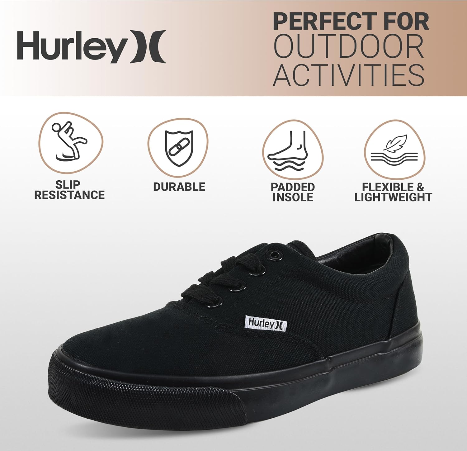 Hurley Marley Kids Lace Up Canvas Sneakers u2013 Low Cut Skateboarding Shoes for Kids, Sports Shoes for Boys and Girls - Image 4