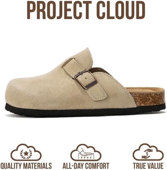 Project Cloud 100% Genuine Leather Kids Clogs with Cork Footbed Arch Support - Non-Slip Slippers & Sandals for Boys & Girls Footwear - Image 3