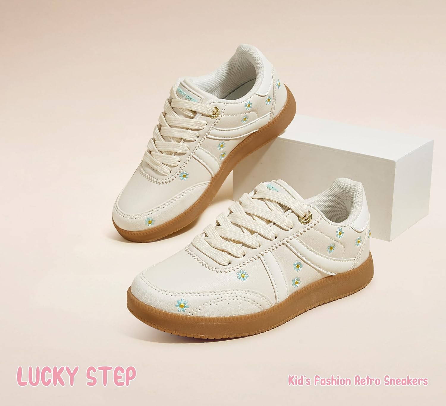 LUCKY STEP Kids Classic Retro Tennis Sneakers Fashion Gum Sole Casual Floral Embroidery Walking Shoes for Big&Little Kid and Toddler - Image 7