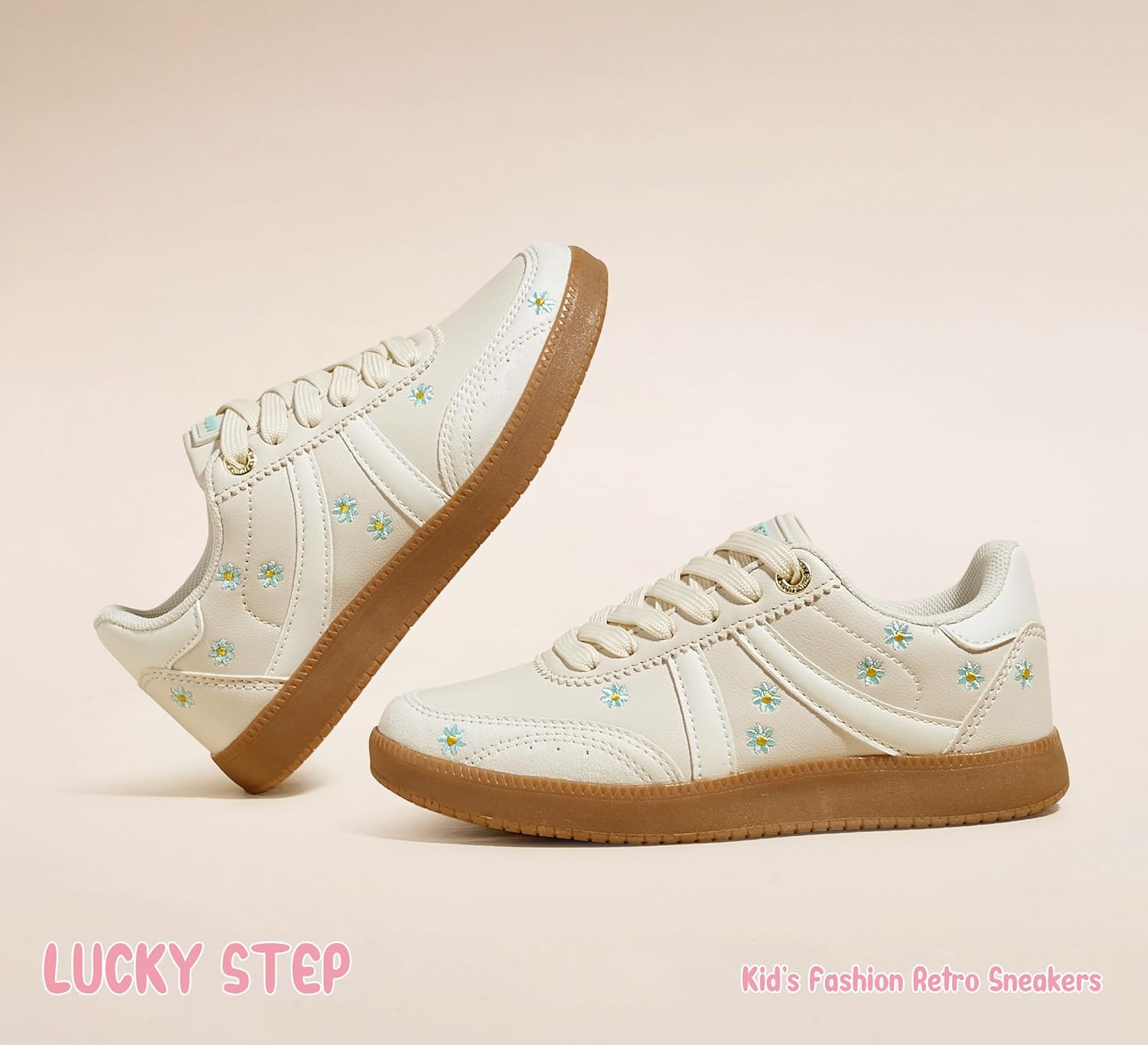 LUCKY STEP Kids Classic Retro Tennis Sneakers Fashion Gum Sole Casual Floral Embroidery Walking Shoes for Big&Little Kid and Toddler - Image 8