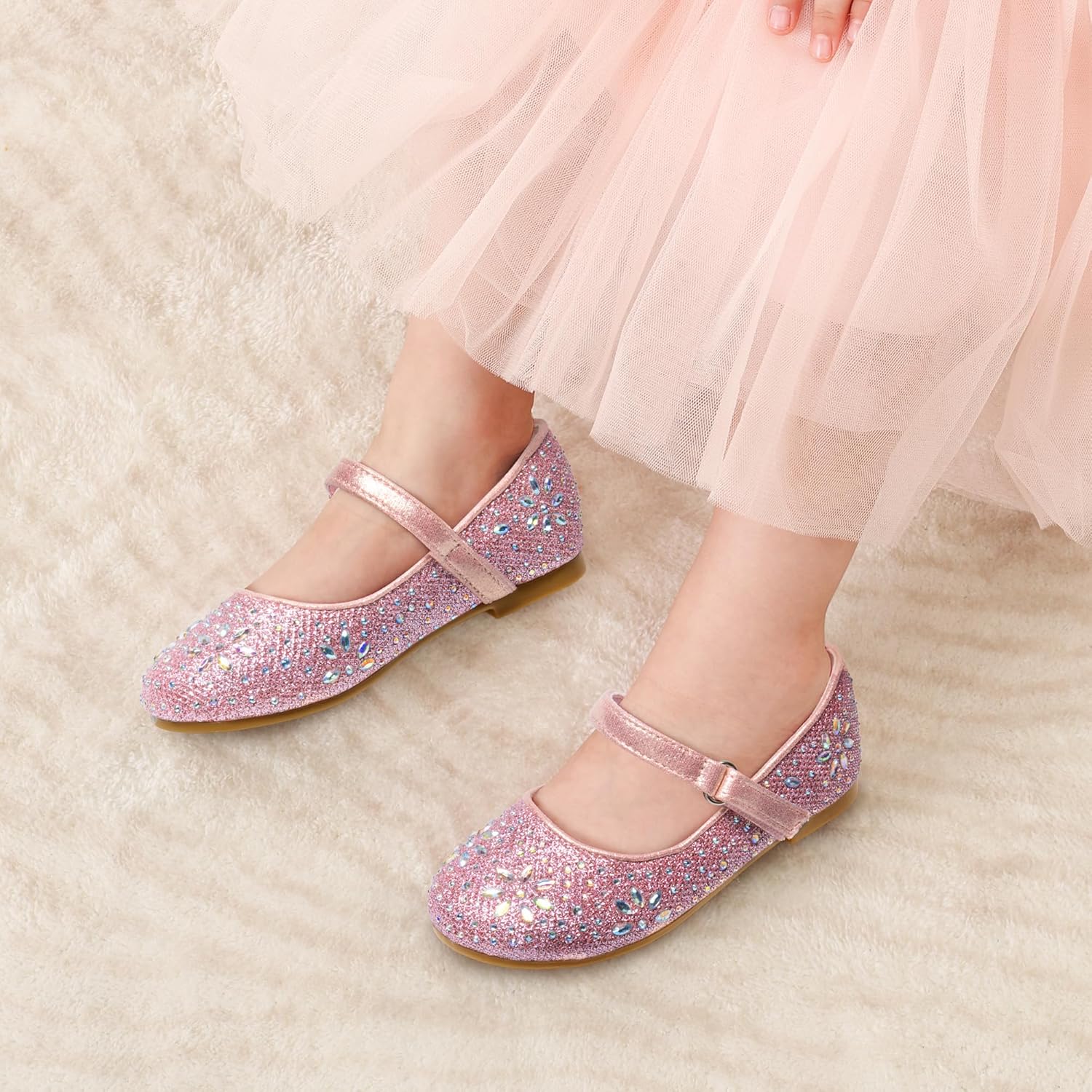 DREAM PAIRS Toddler Girl's Dress Shoes Mary Jane Rhinestone Ballerina Flat for Party, Birthday, Performance, Wedding