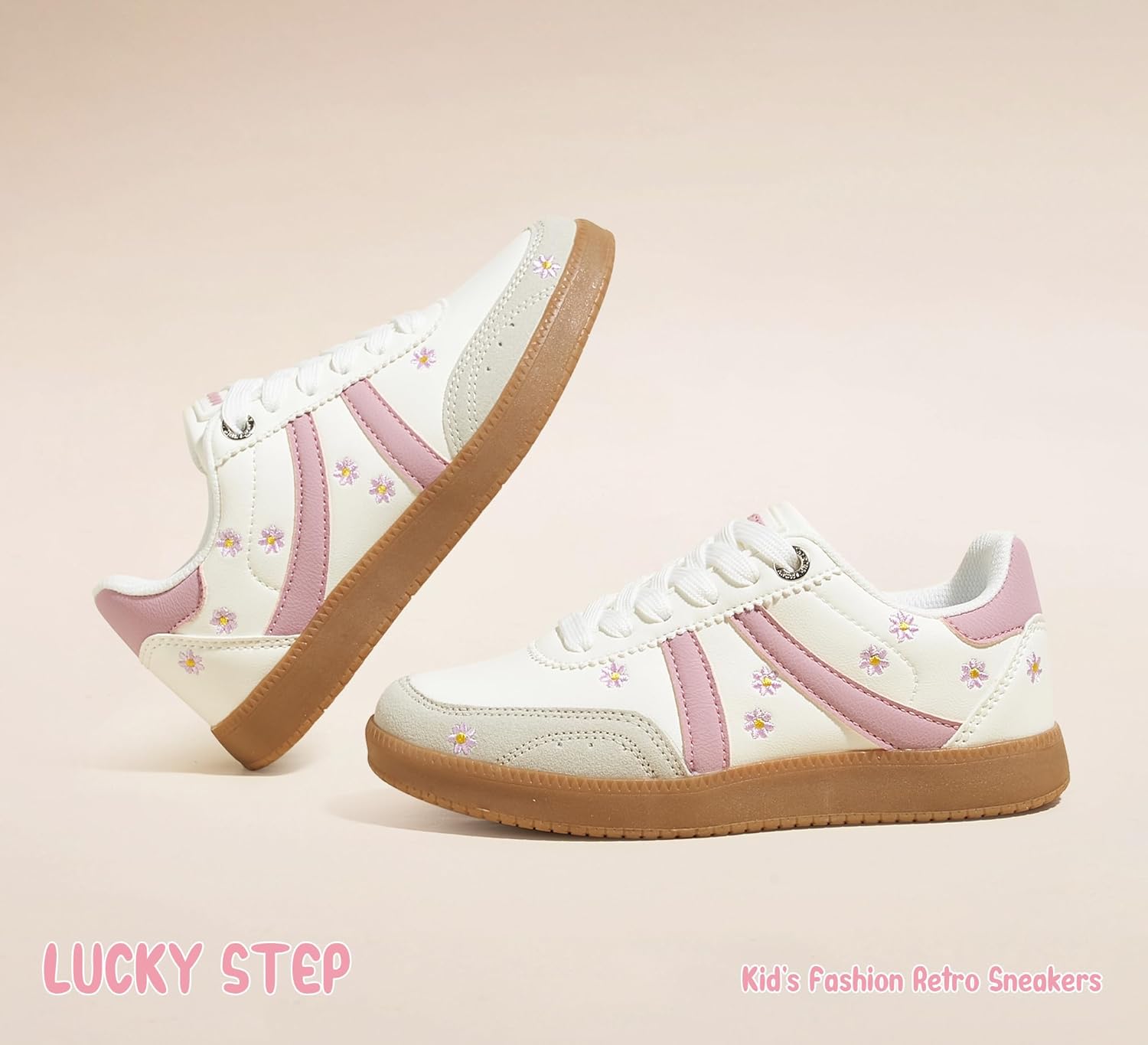 LUCKY STEP Kids Classic Retro Tennis Sneakers Fashion Gum Sole Casual Floral Embroidery Walking Shoes for Big&Little Kid and Toddler - Image 8
