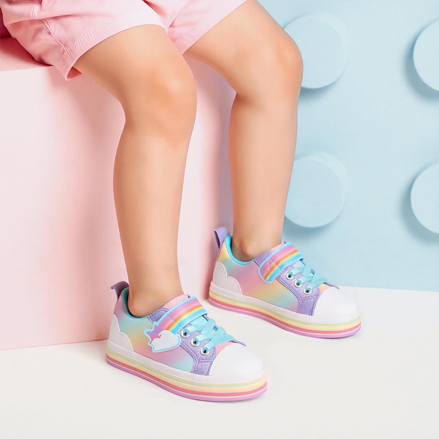 DREAM PAIRS Toddler Girls Shoes Rainbow Sneakers Casual School Walking Hook and Loop Footwear for Toddler/Little Kids