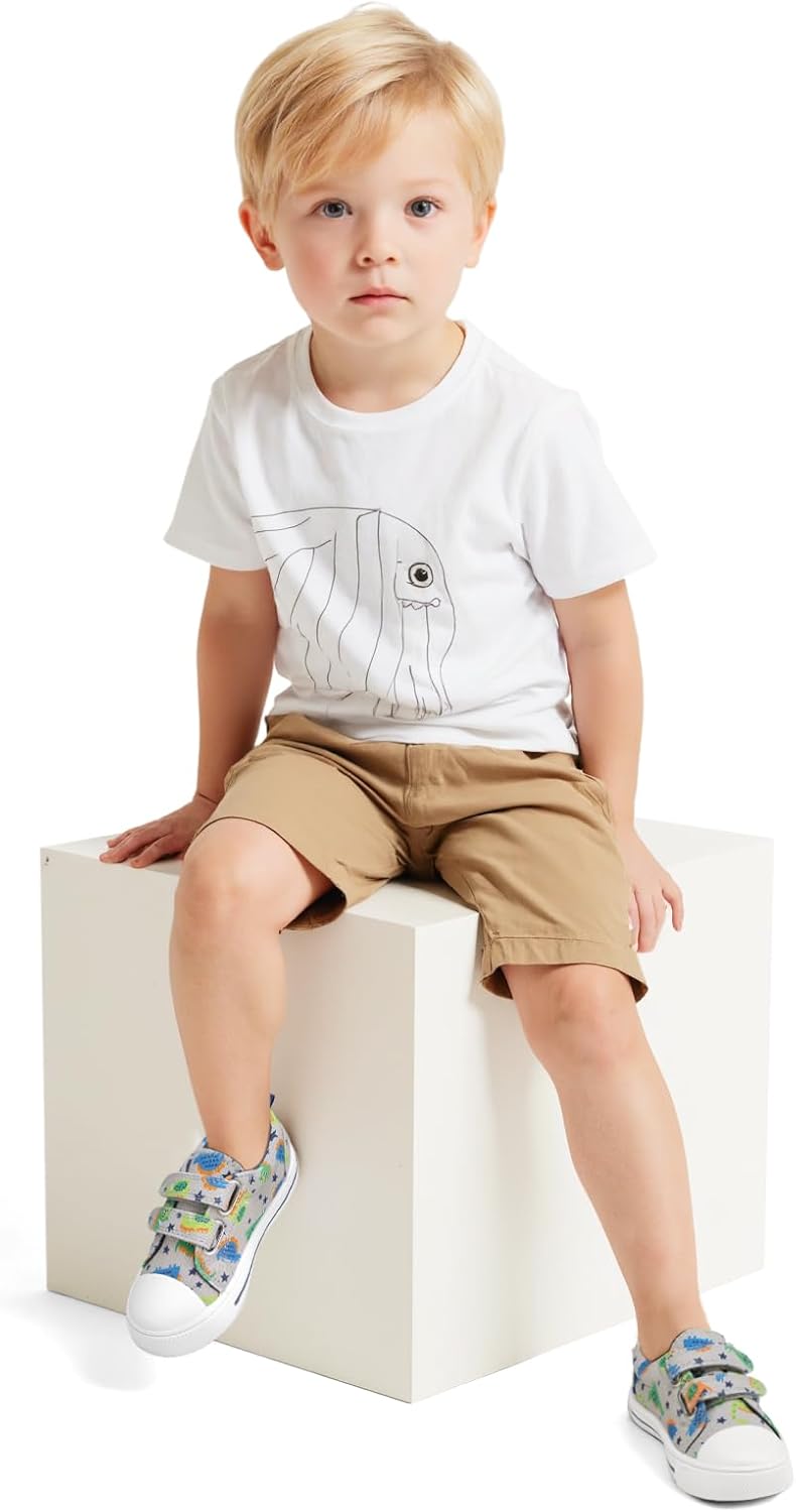 K KomForme Toddler Boys & Boys Shoes Kids Canvas Sneakers with Cartoon Dual Hook and Loops