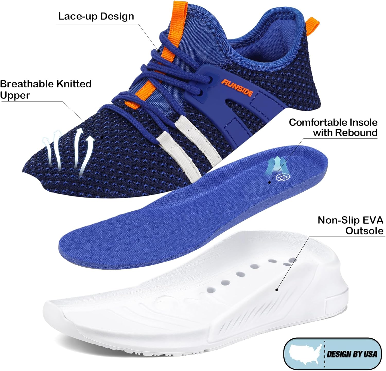 RUNSIDE Boys Girls Tennis Shoes Kids Lightweight Breathable Sneakers Lace-up Running Athletic Shoes for Toddler/Little Kid/Big Kid - Image 4