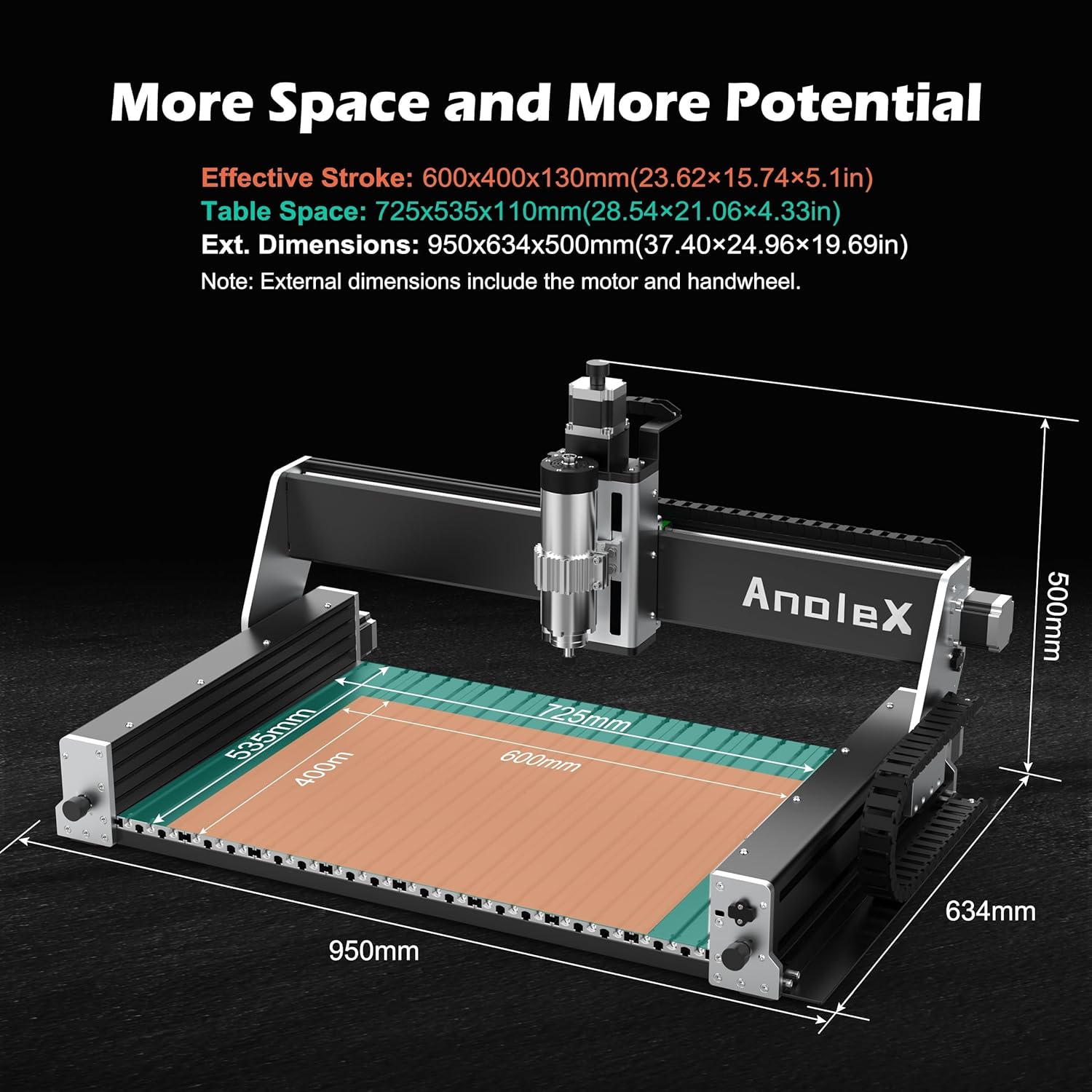 CNC Router Machine RX6040 with 1.5KW Air Cooled Spindle, All-Metal XYZ Axis Dual Steel Linear Guides & 1204 Ball Screws for Metal Aluminum Brass Wood Acrylic PCB