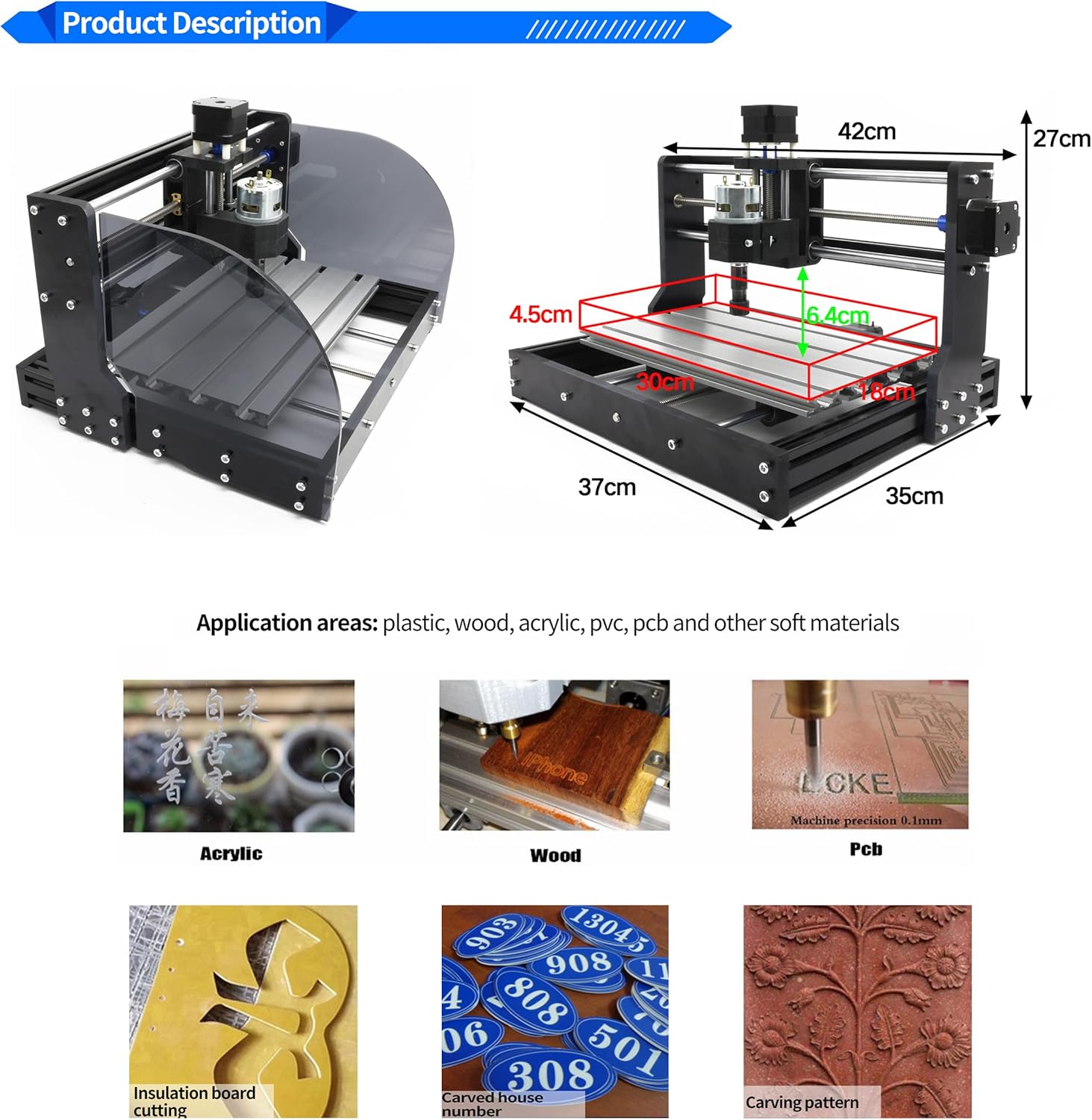 RATTMMOTOR CNC-3018-PRO MAX CNC Router Machine Kit DIY Mini CNC Wood Router Machine 3 Axis GRBL Control Engraver Milling Cutting Machine Working Area 300x180x45mm for Plastic/Wood/Acrylic/PVC/PCB