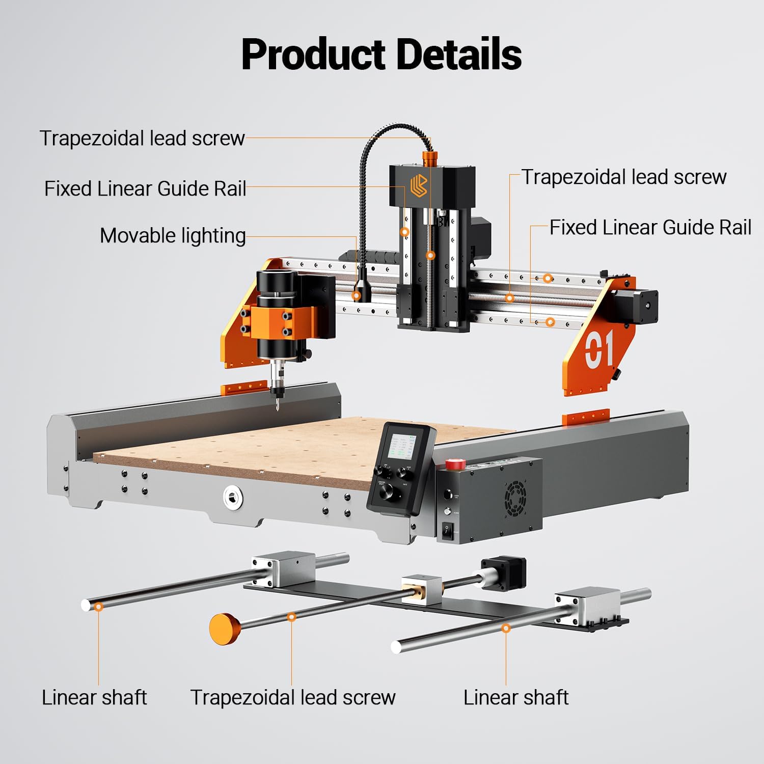WIZMAKER Artsian 01 CNC Router Machine 12000 RPM 300W GRBL Control 3-Axis Engraving 0.1mm Accuracy Spindle Laser Mode Switch Industrial Workrange 16.53''x16.53''x3.54'' Engraver 98% Pre-Assembled