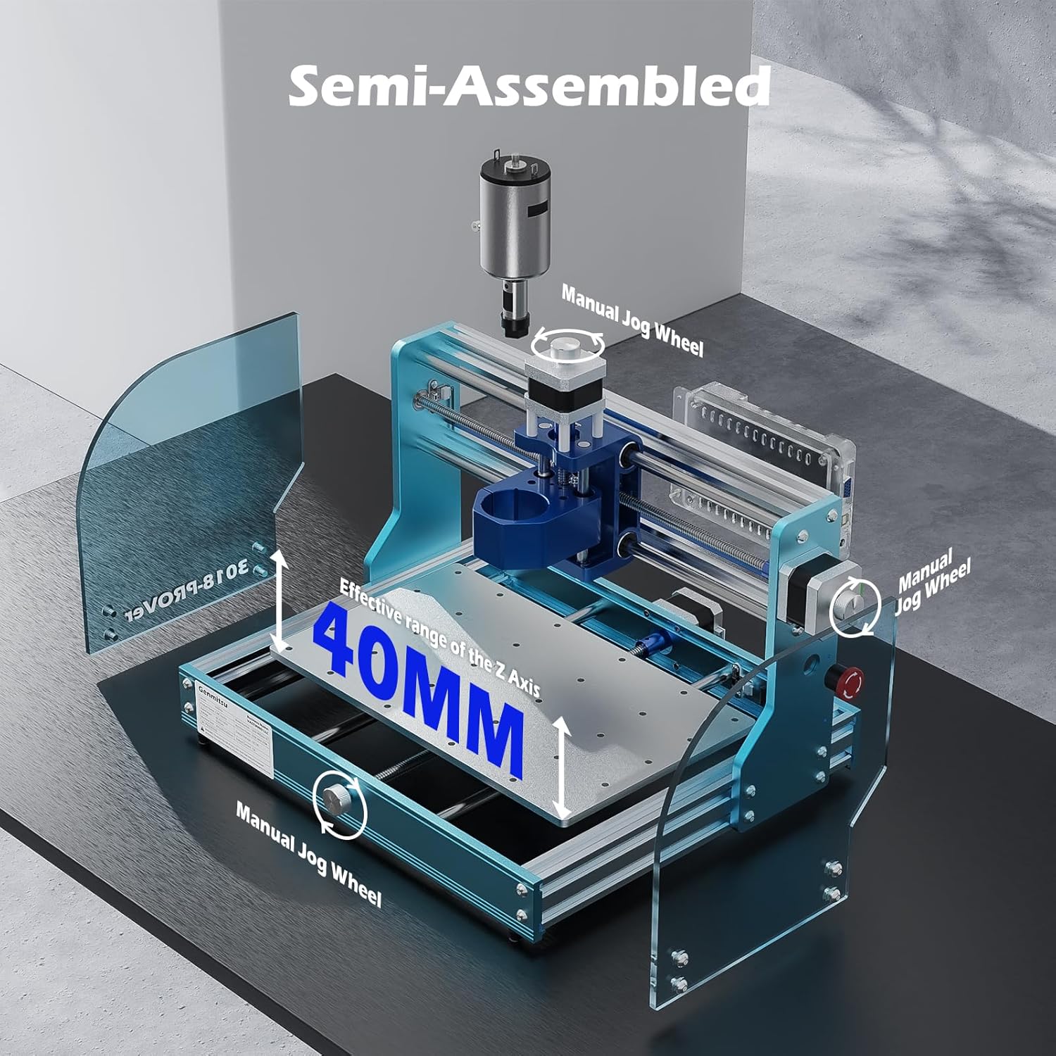 Genmitsu 3018-PROVer V2 CNC Milling Machine, Desktop CNC for Beginner with Limit Switches & Emergency-Stop, Upgraded Z Axis Aluminum Spoilboard, Working Area 284 x 180 x 40mm (11.2 x 7.1 x 1.6 inches)