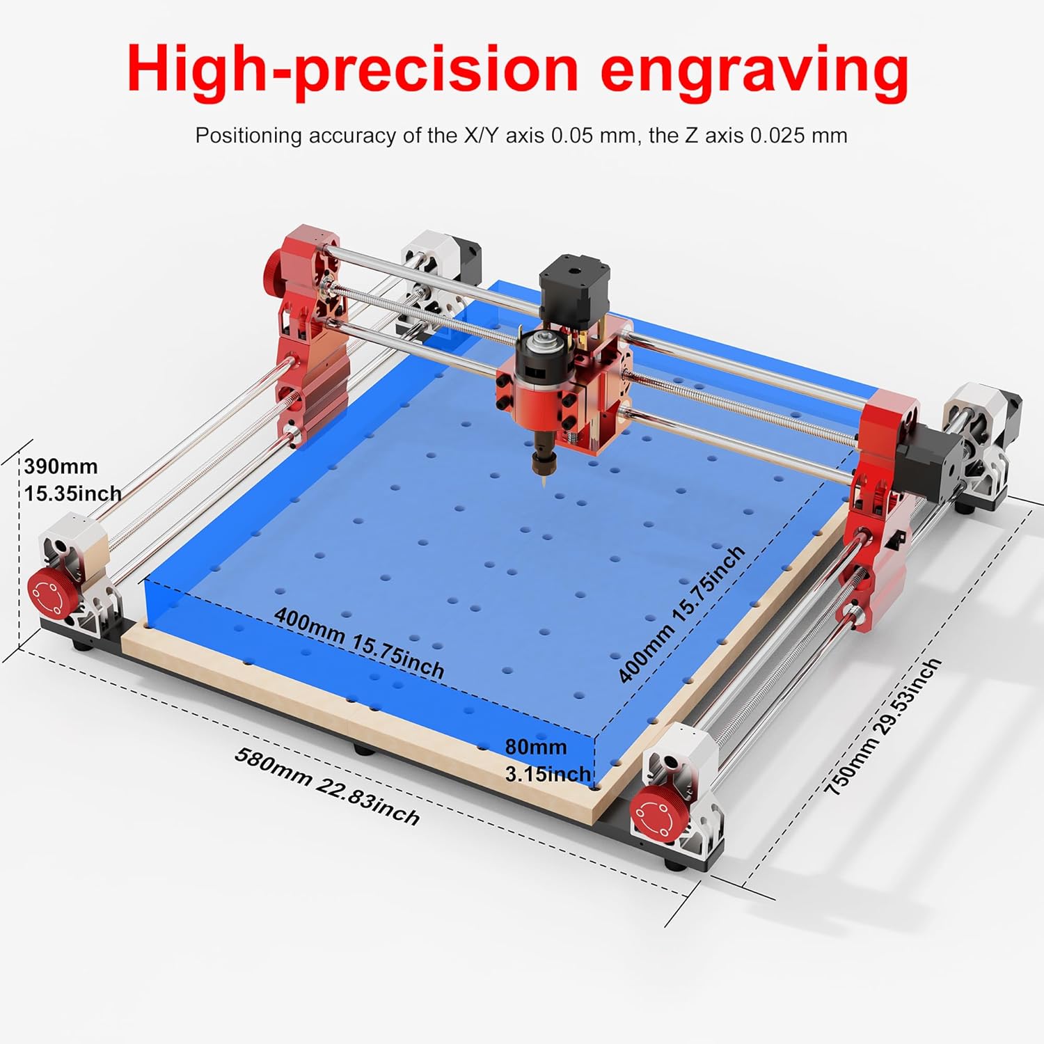COOLOOK CNC400 Woodworking Engraver Desktop CNC Router 400x400mm CNC Router Machine for Wood, Acrylic, Carbon Fiber, 50mm Depth, 0.05mm Precision, GRBL Control