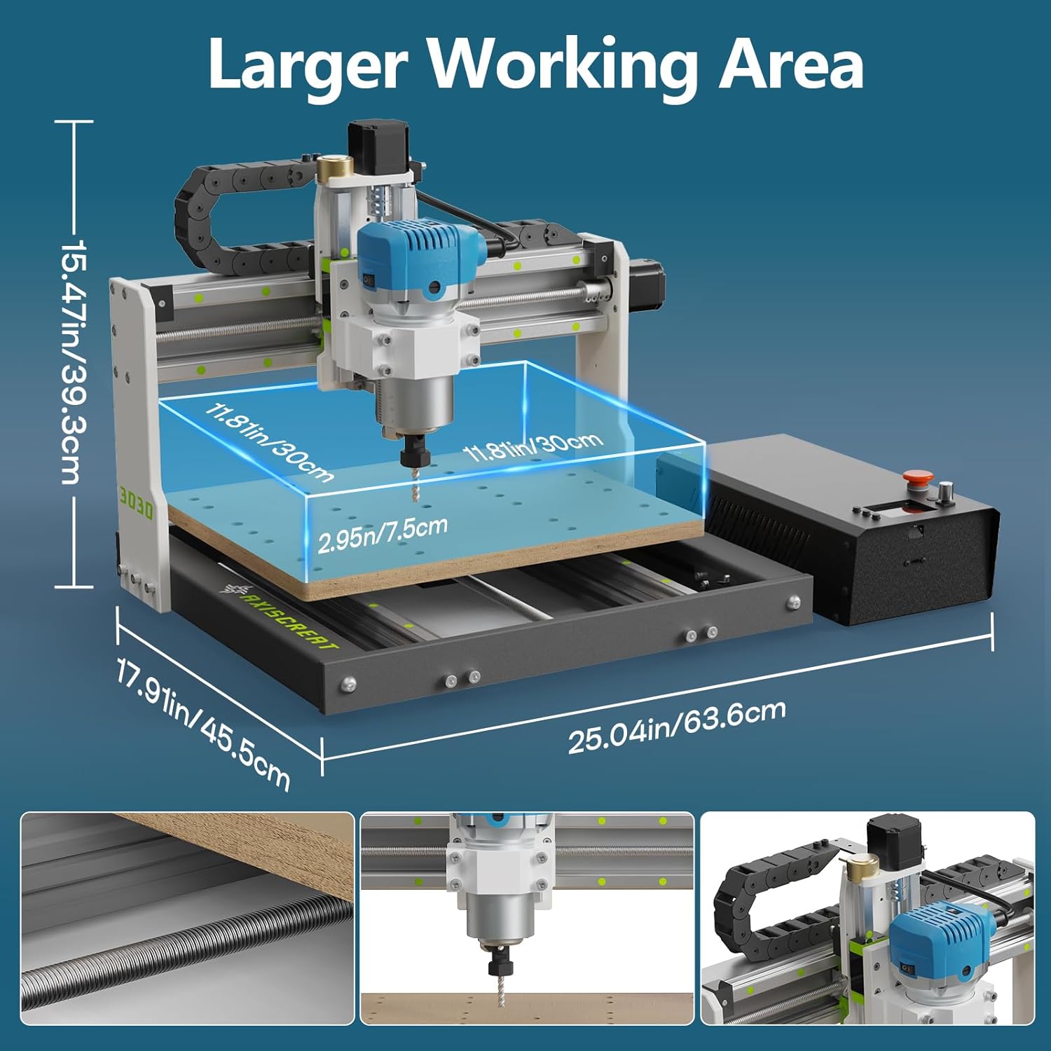 Axiscreat 3030 Beginner CNC Machine, 710W Router, Touch Offline Control, 3-Axis Limit Switches & E-Stop, Plug and Play, Ideal for Cutting Metal, Wood, Acrylic, MDF, and Plastic, 300x300x75mm Work Area