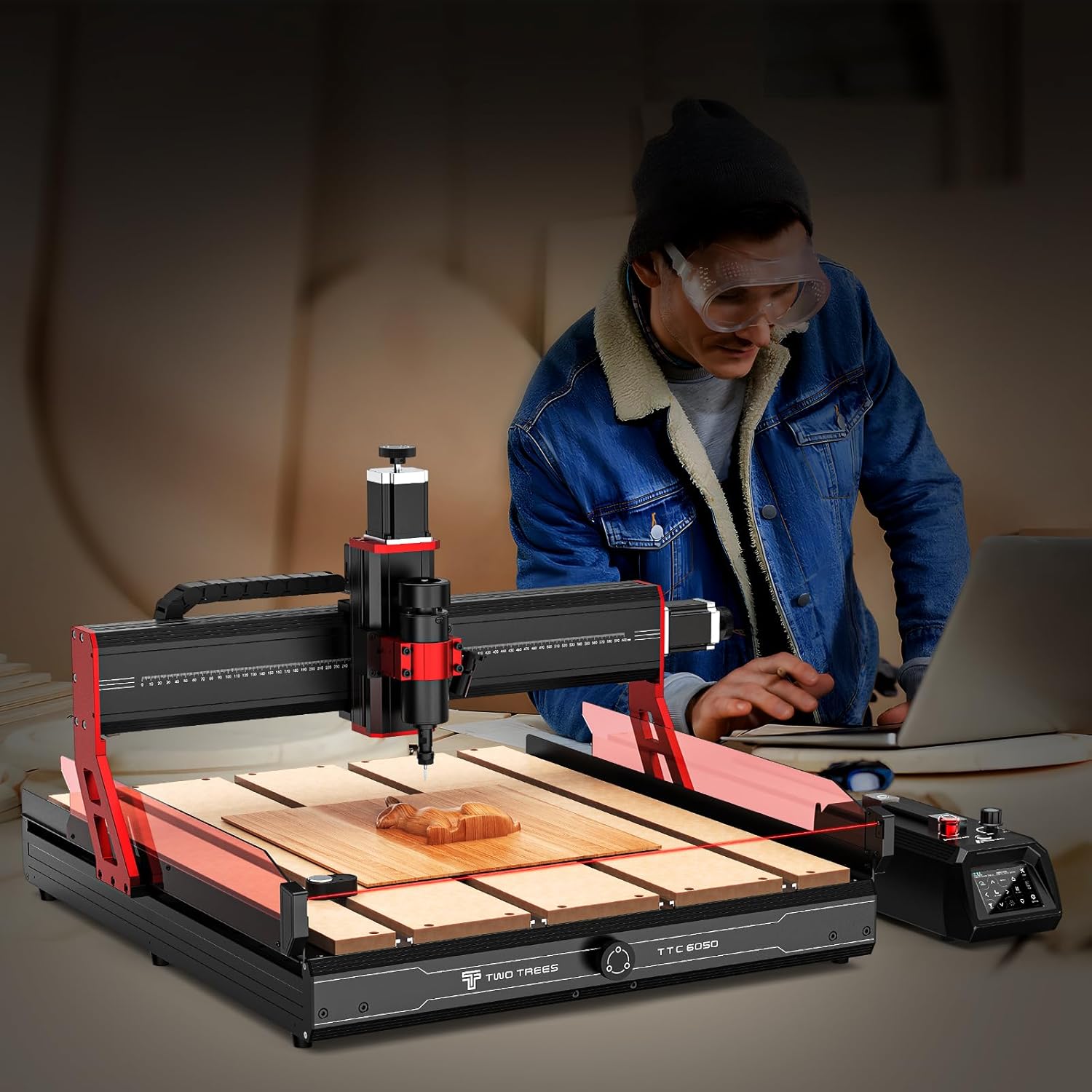 TTC6050 CNC Router Machine, Desktop Engraving Machine 600x500mm Working Area, 500W Spindle, 3-Axis CNC Engraving & Laser Cutting for Wood, Metal, Acry