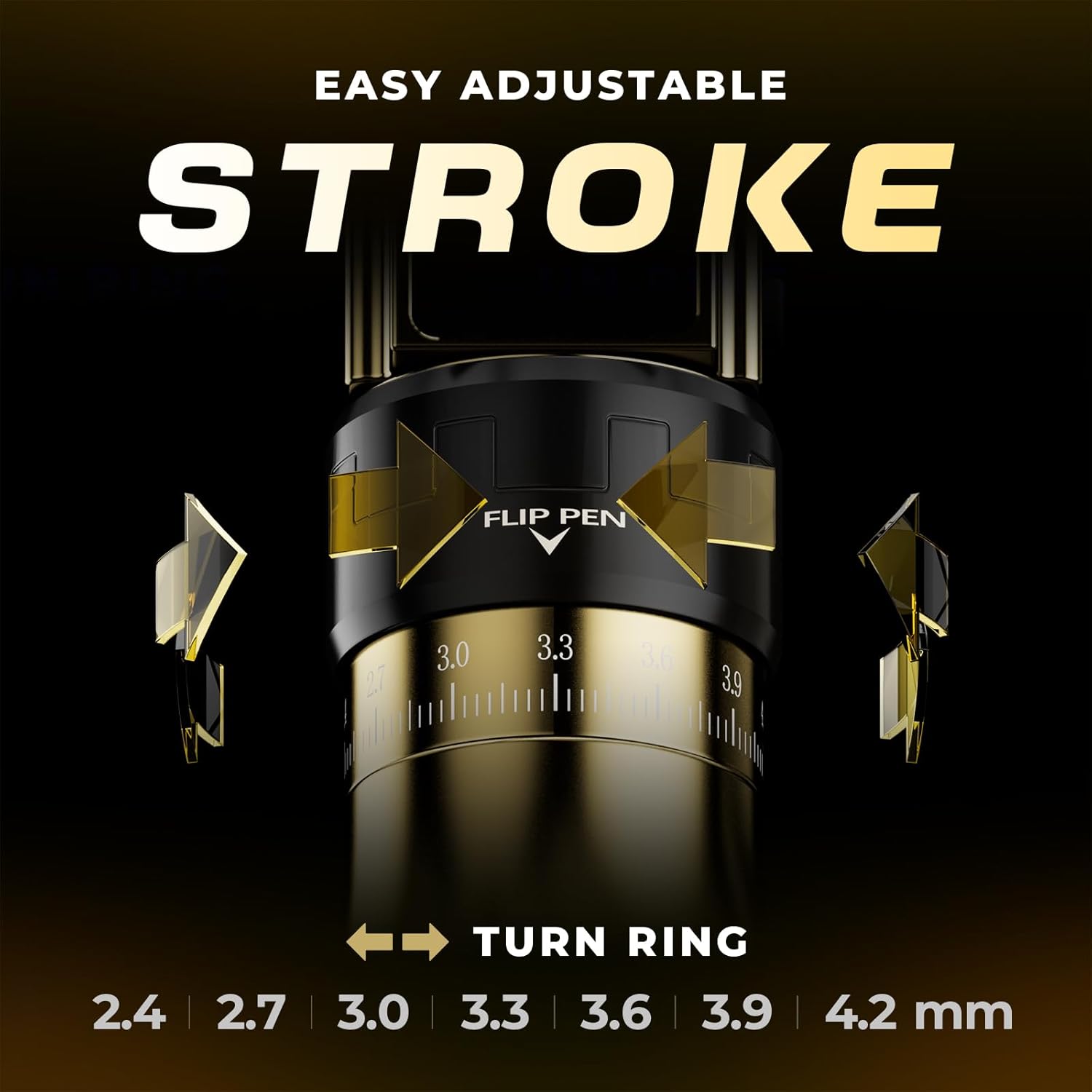 CNC Wireless Tattoo Machine with 3600mAh Dual Batteries Adjustable 7 Strokes 2.4-4.2mm Rotary Pen LED Display Brushless Motor Tattoo Gun for Tattoo Artists Supply Gold CNC-M2-E400-9