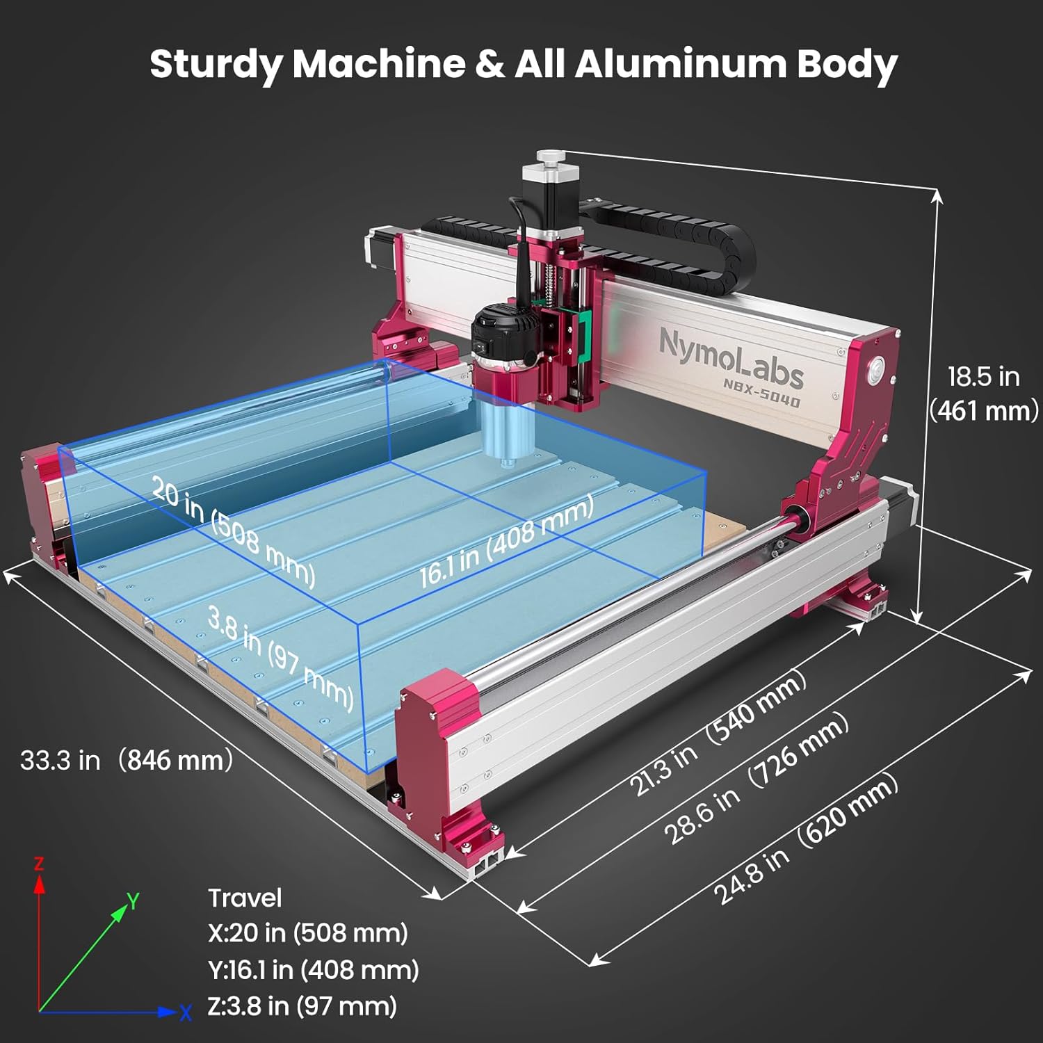 NBX-5040 CNC Router Machine with Custom-Made 710W 7000-30000 RPM Trim Router Spindle & ER-11 Collet, Milling Engraving for Wood Acrylic Aluminum