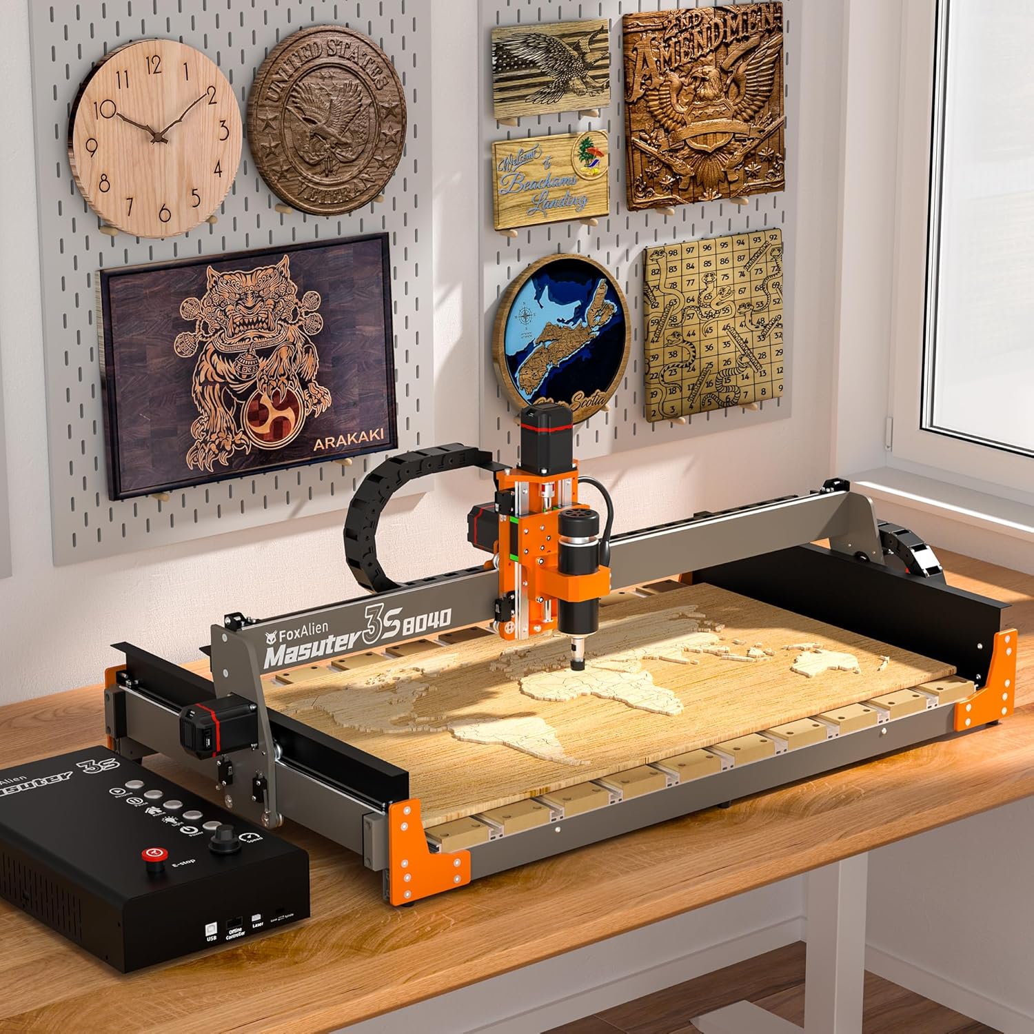 FoxAlien 3S 8040 X-axis Extension Kit with T-slot Hybrid Spoilboard for Masuter 3S CNC Router Machine, for Large Engraving Carving Projects (Extend X-axis to 800mm)