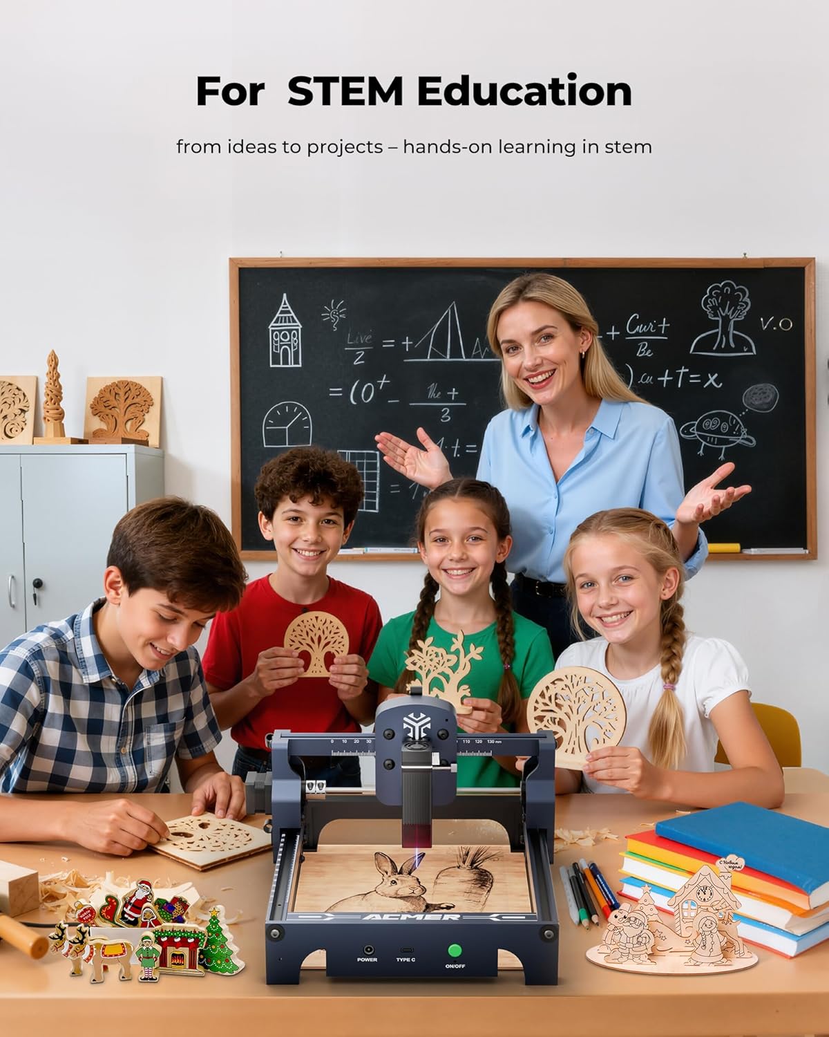 ACMER S1 Laser Engraver, 6000mW Laser Engraver Machine Higher Accuracy Wood Cutter and Engraving Machine with Working Area 130x130mm,0.04mm Laser Spot for Wood Acrylic Metal Glass